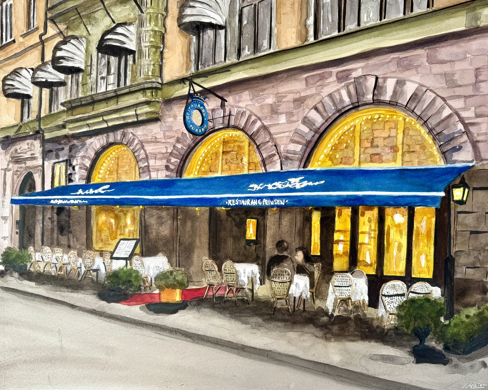 Akvarell Restaurang Prinsen av Ida Maier