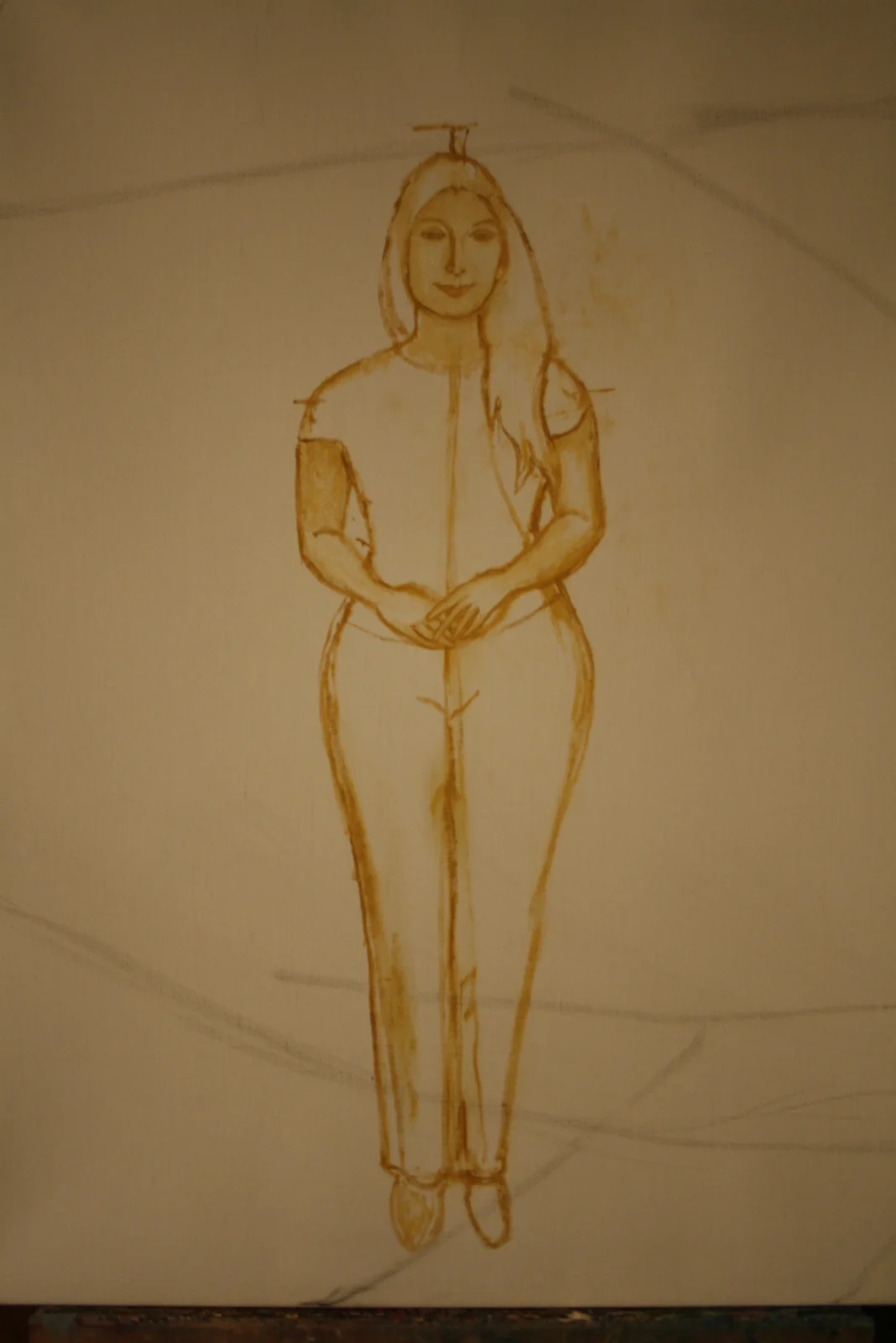 Oljemålning The Chania waitress (in progress) av Bernard Valter