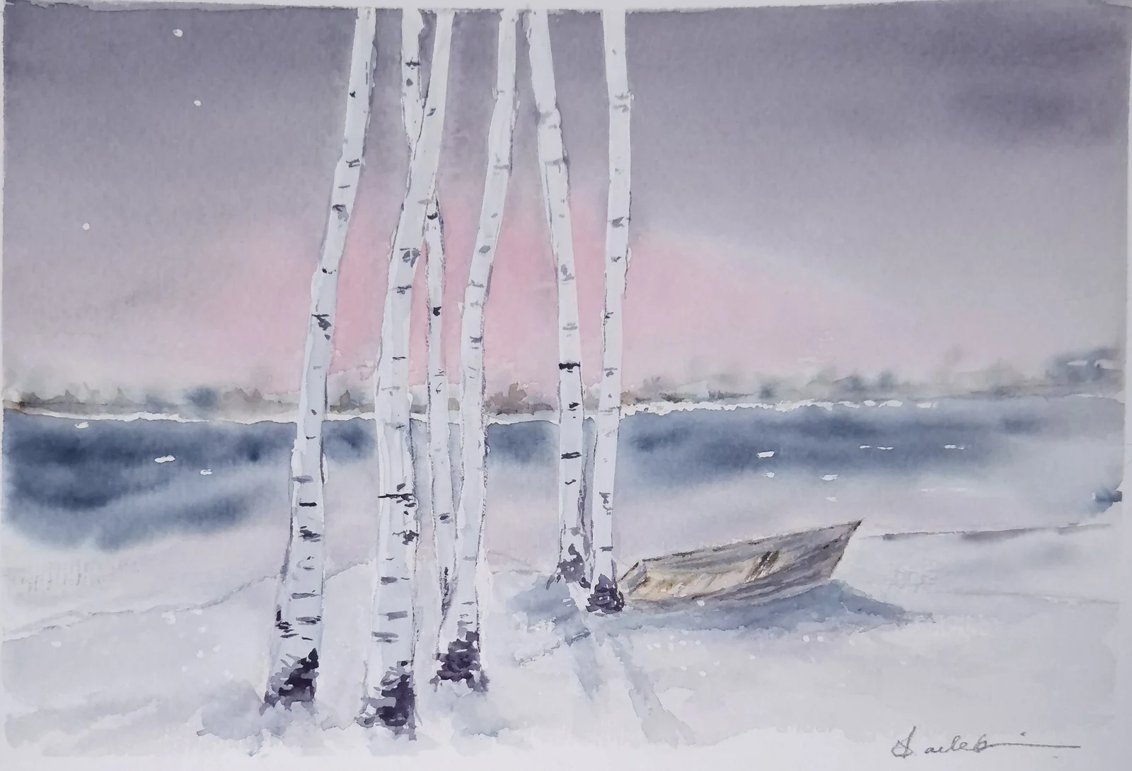 Akvarell Vid sjön av Berit Arlebjörk