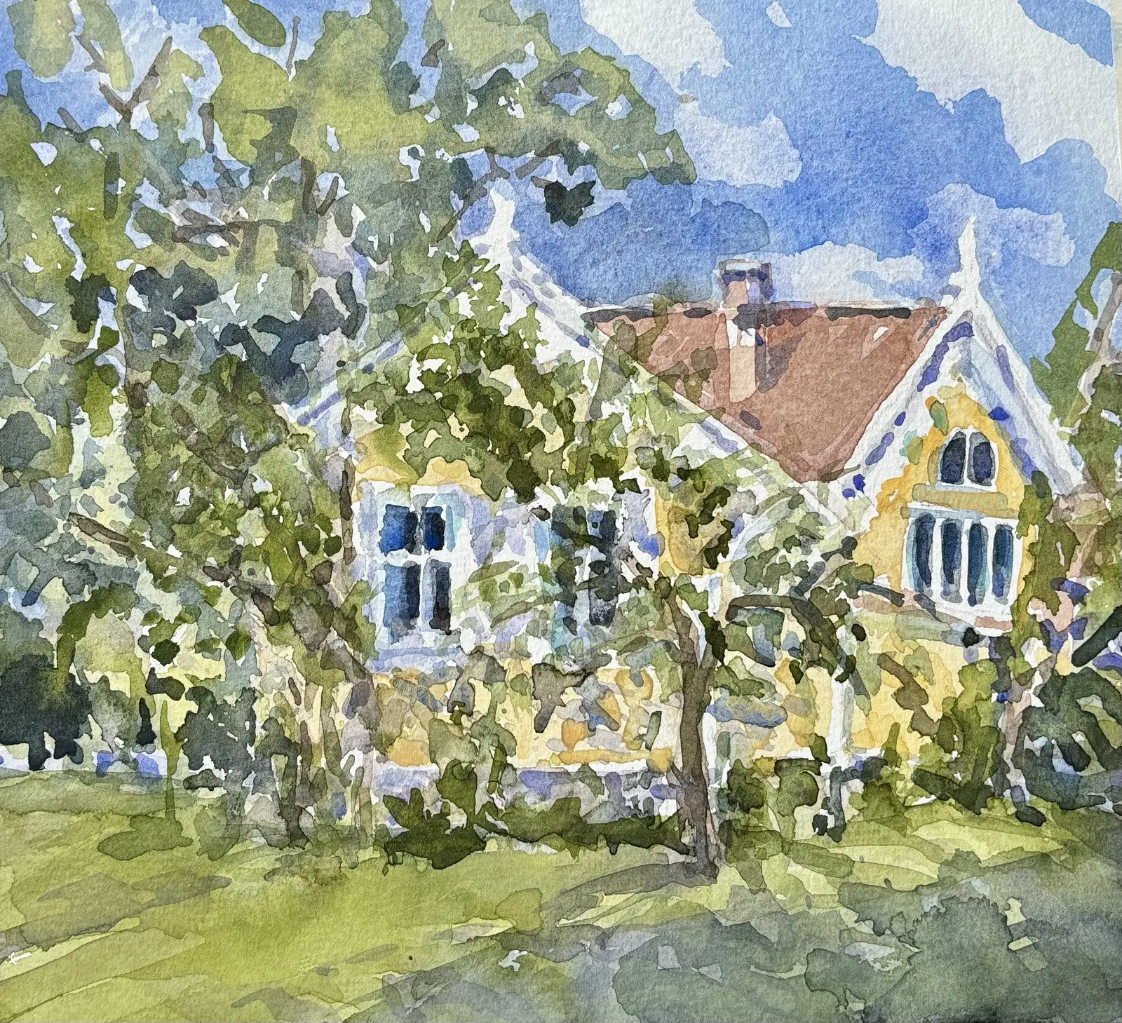 Akvarell Varm sommardag på Skärva av Iréne Viberg