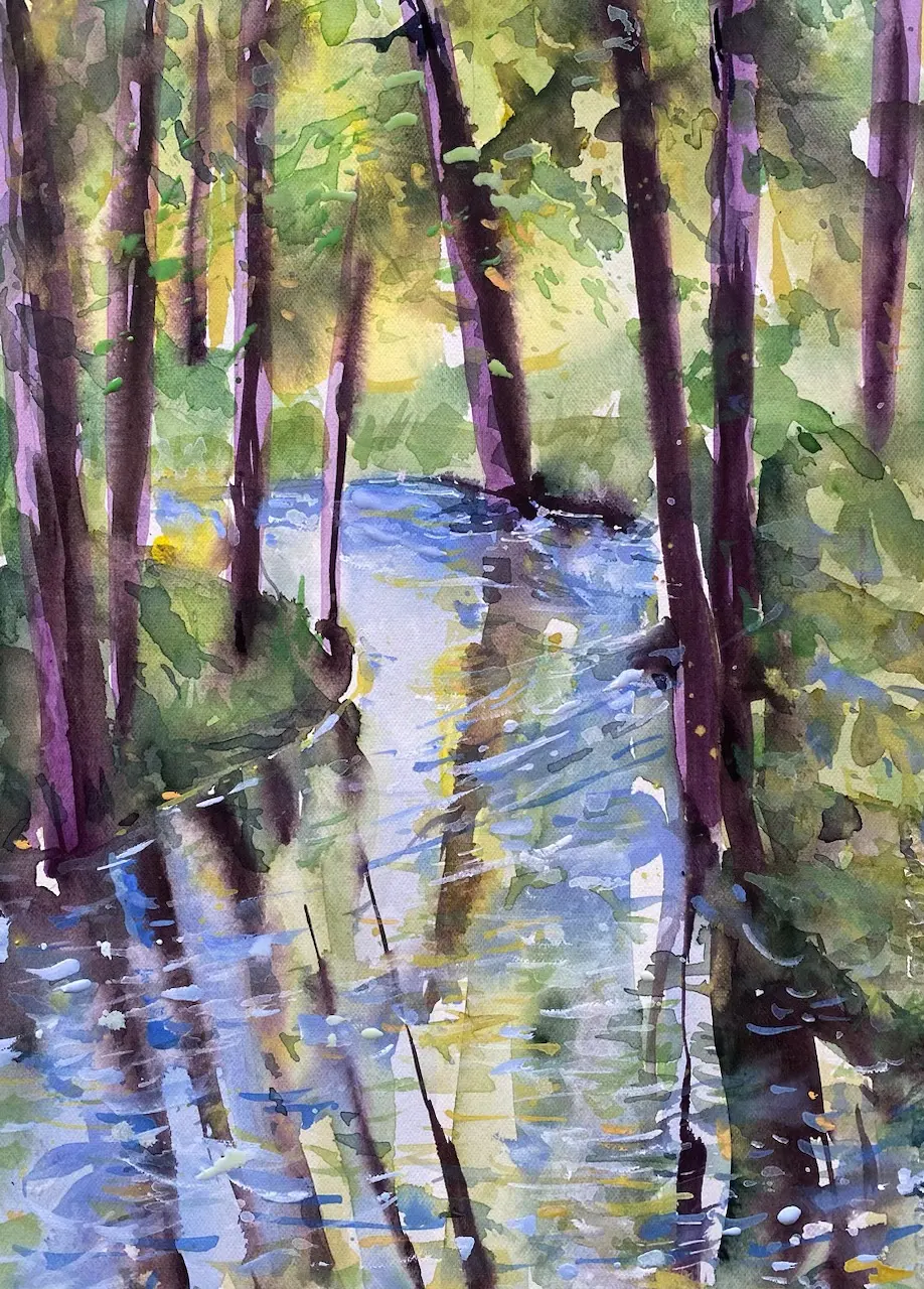 Akvarell Vattenlek av Iréne Viberg