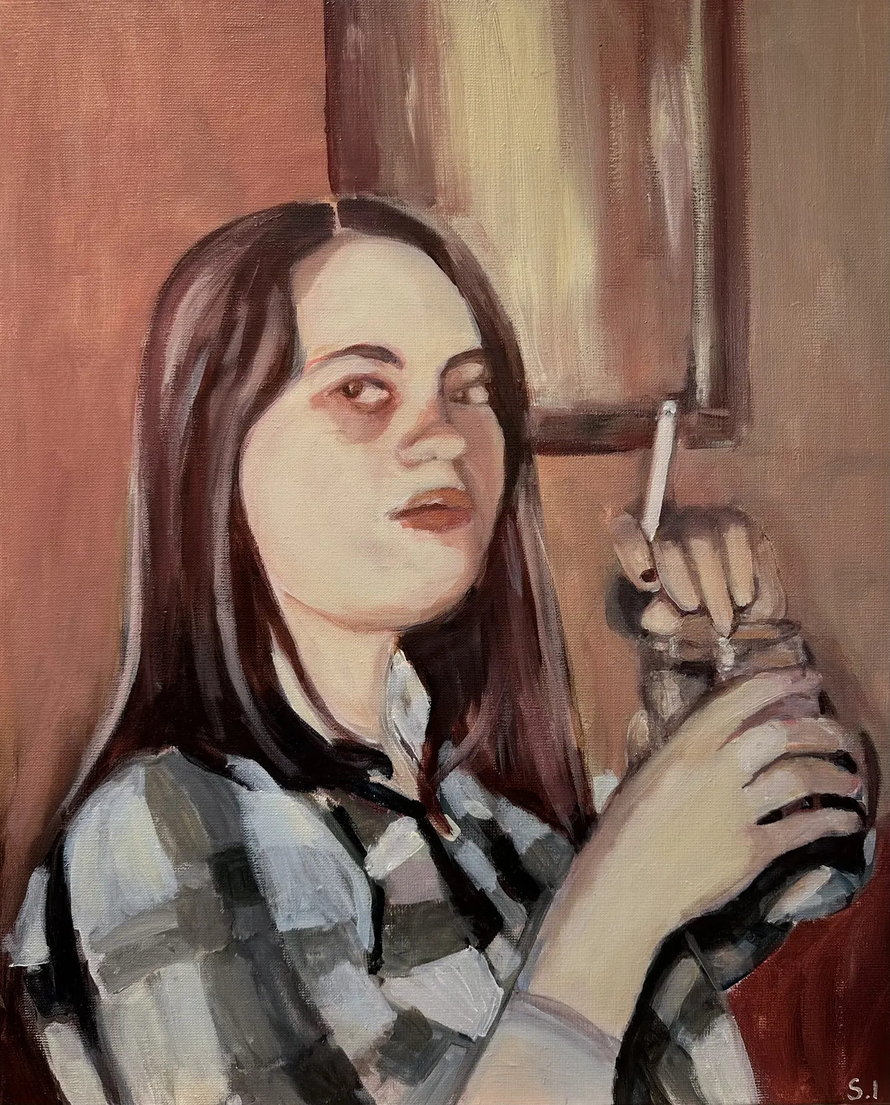 Akrylmålning Aska i flanell av Sophie Irebring