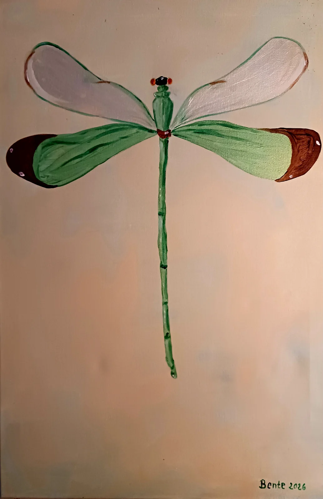 Akrylmålning Grön slända av Bente Mellquist Danielson