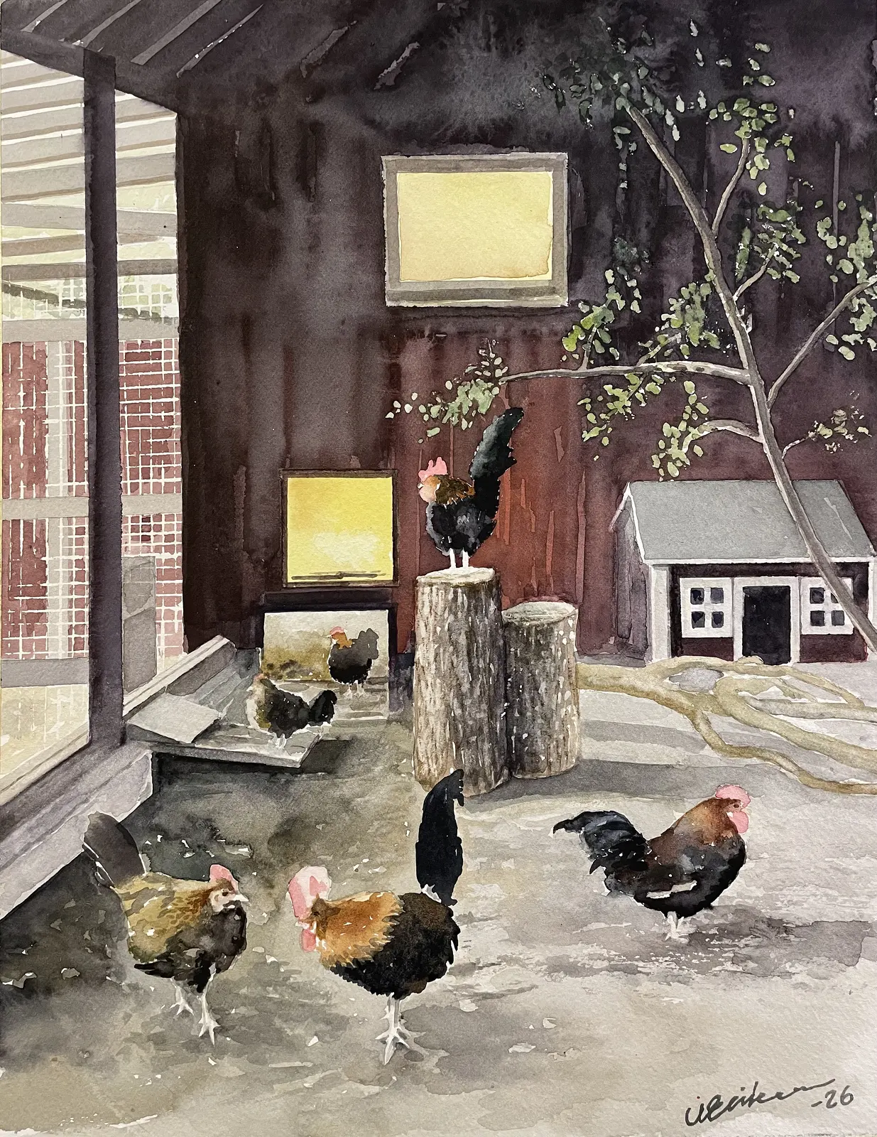 Akvarell Hönsgården av Ulf Eriksson