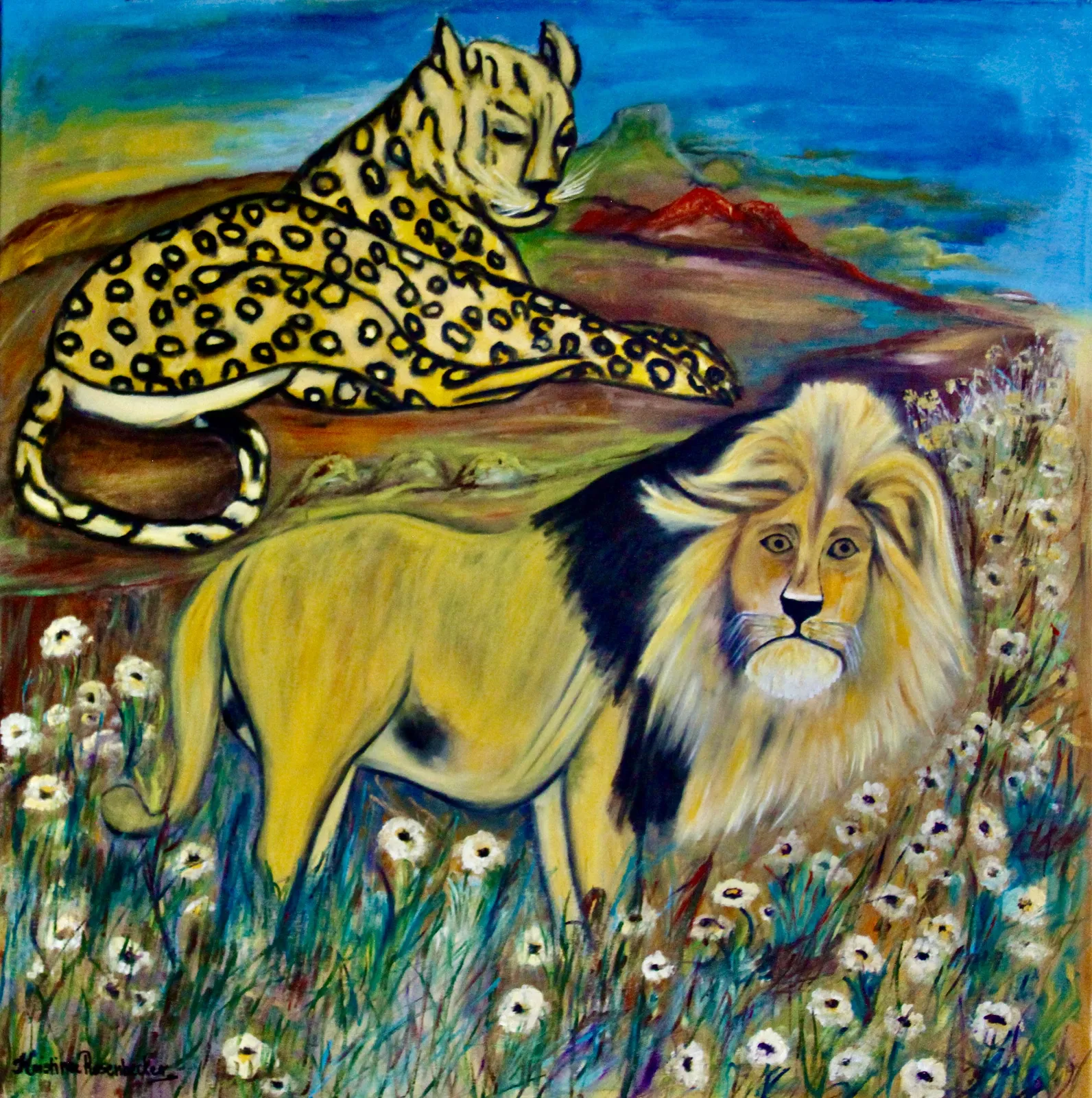 Oljemålning Savannens Vakter av Kristina Rosenbecker