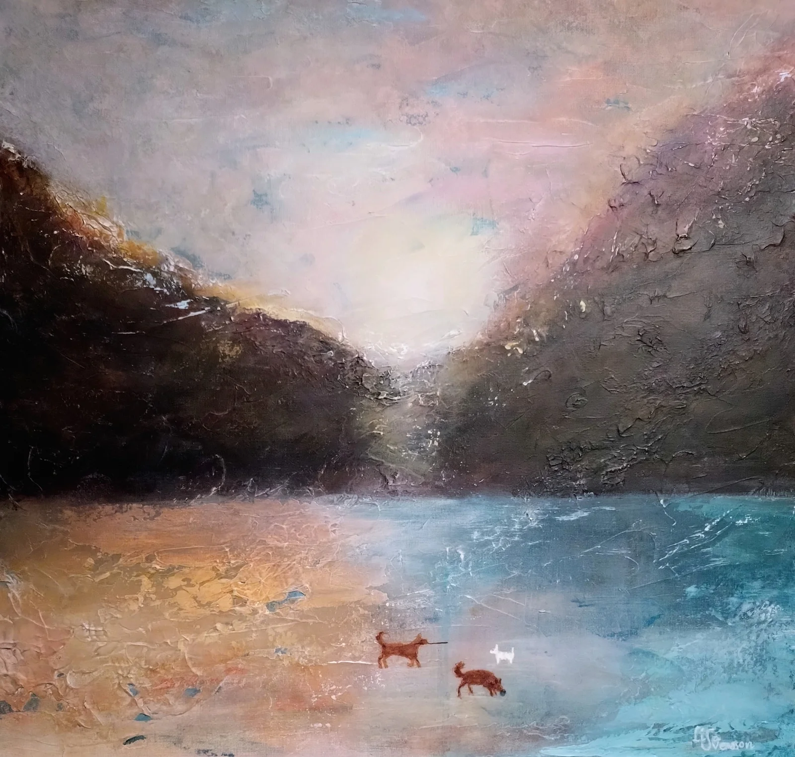 Akrylmålning Among friends av Lisa Svensson