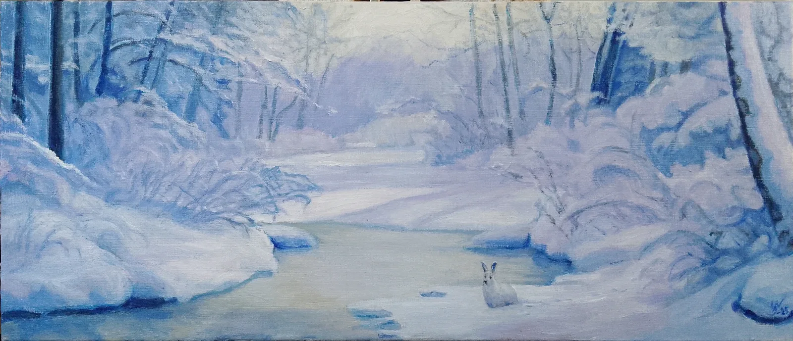 Oljemålning Hare i vinterlandskap av Stefan Nyman