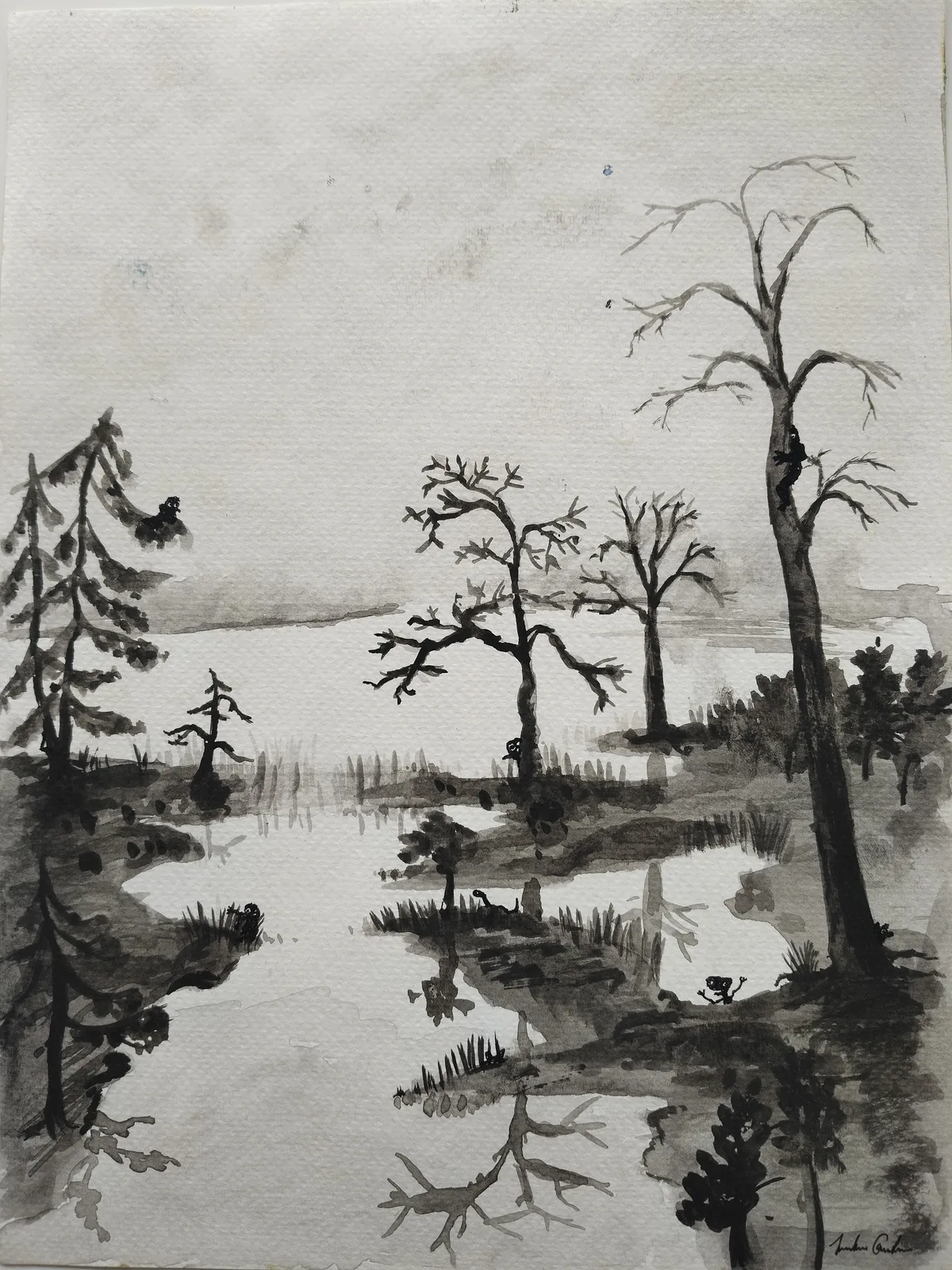 Akvarell Filurer i svensk skog av Jonathan Gustafsson