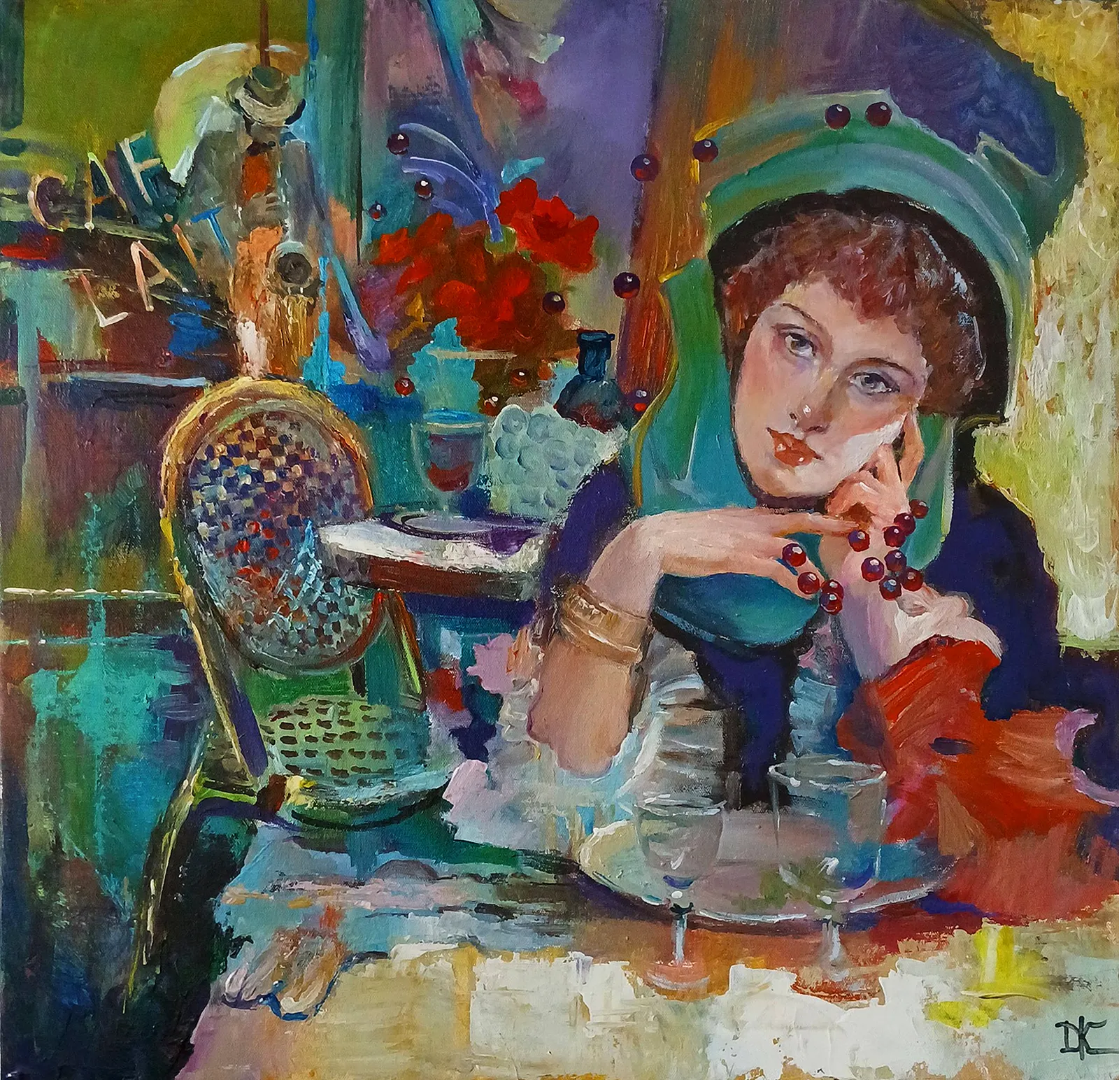 Oljemålning En fundersam flicka. av Dimitri Zukov