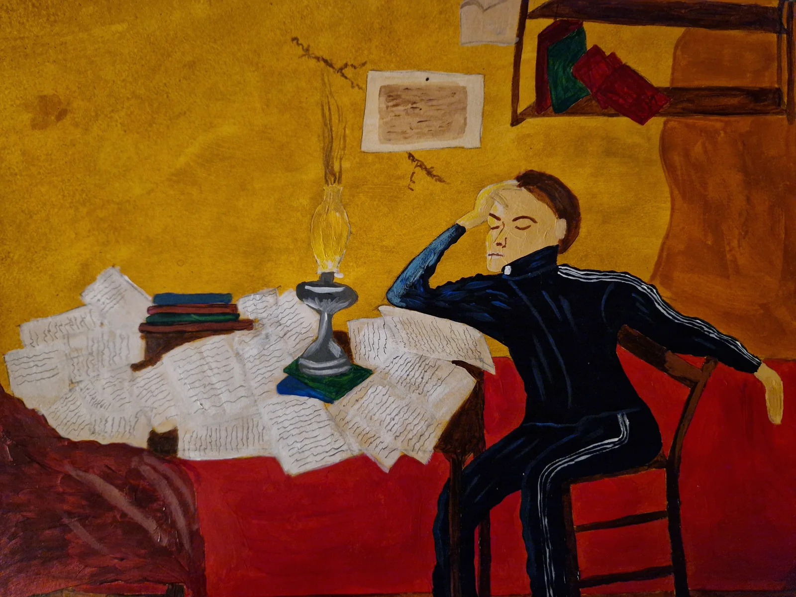 Akrylmålning Ung man läser av Therese Klaar