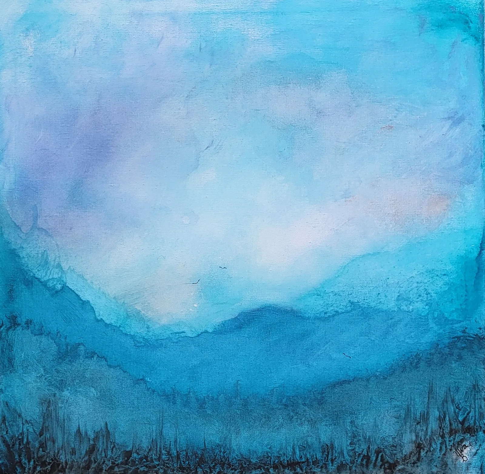 Akrylmålning Blå bergens tystnad av Ylva Berglund