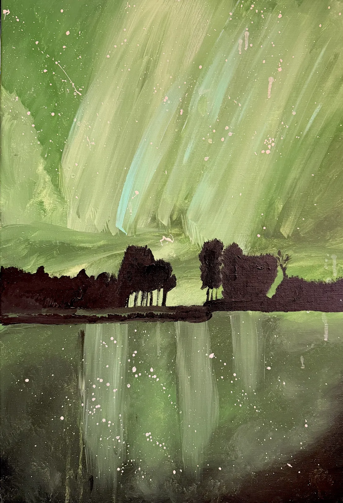 Akrylmålning Norrsken i Hälsingland av Little Lee
