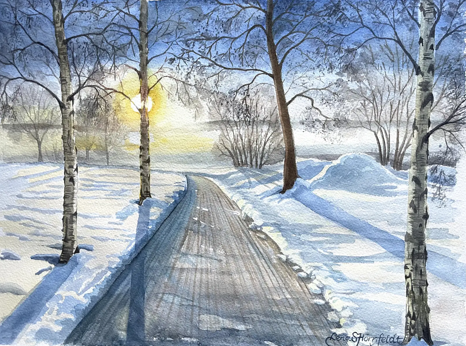 Akvarell Vårljuset av Lena Hörnfeldt