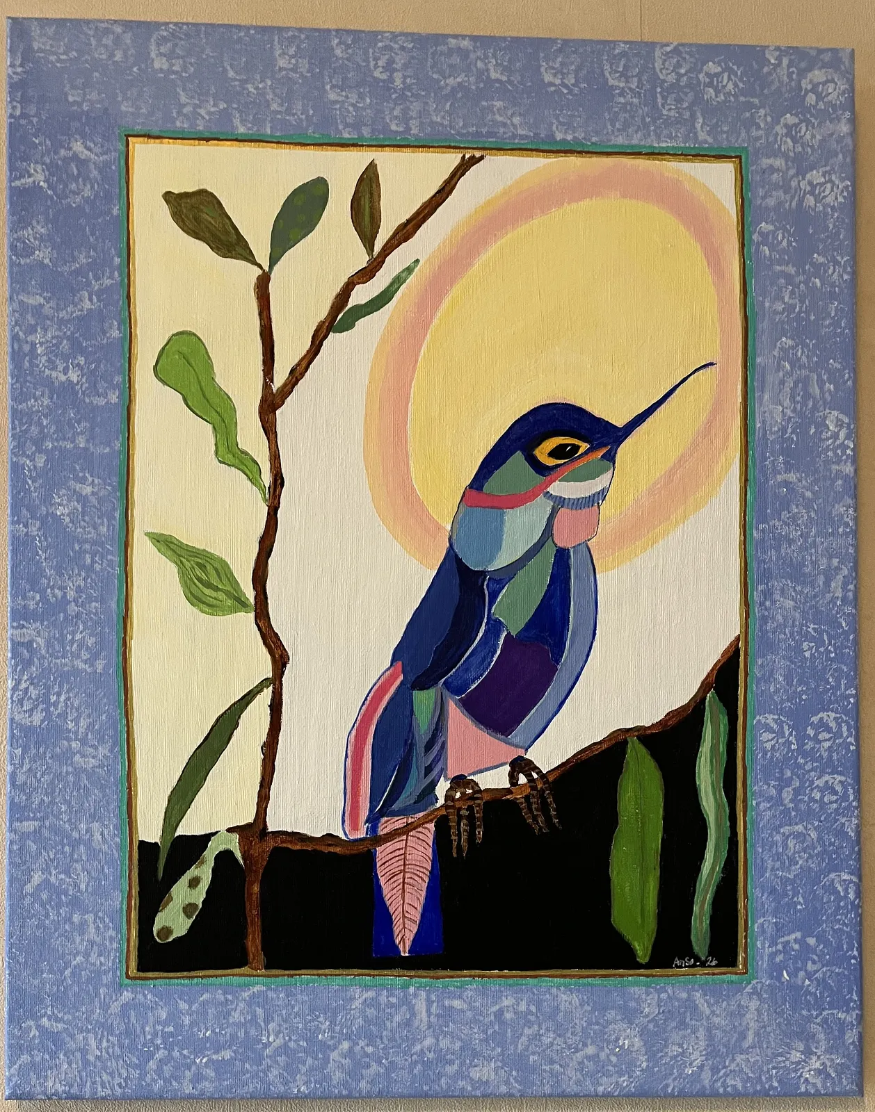 Akrylmålning Kolibri 2 av Anne-sofie Lundgren