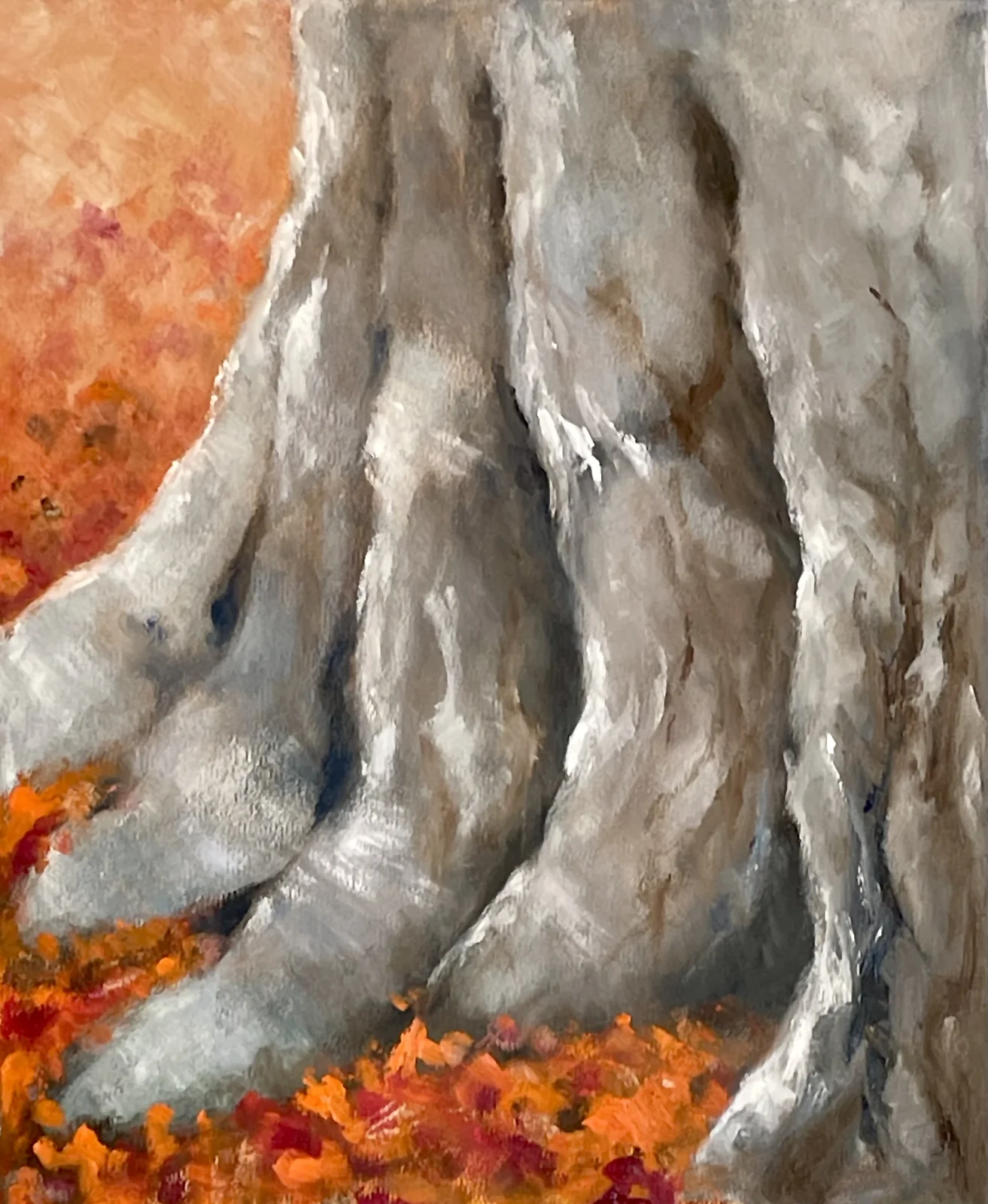 Oljemålning Som stövlar i skog av Sonja Pleijel