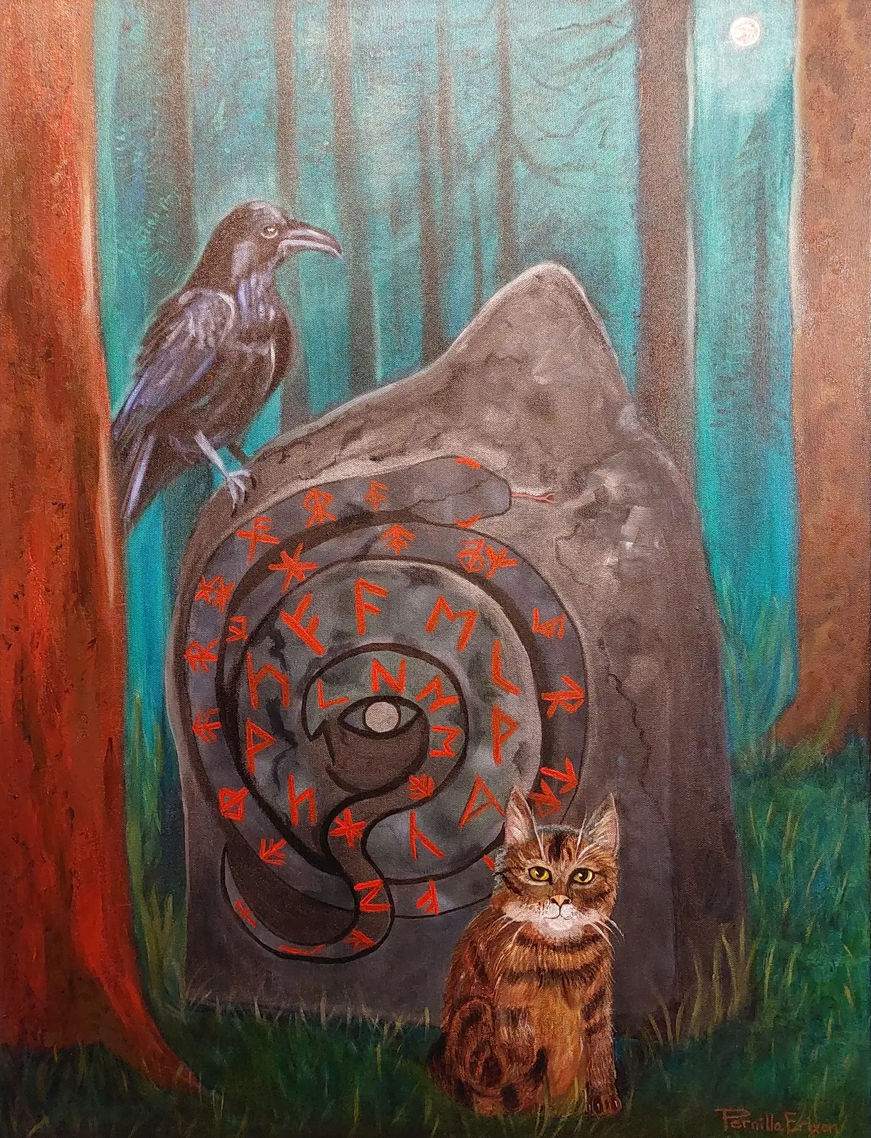 Oljemålning Runornas väktare av Pernilla Erixon