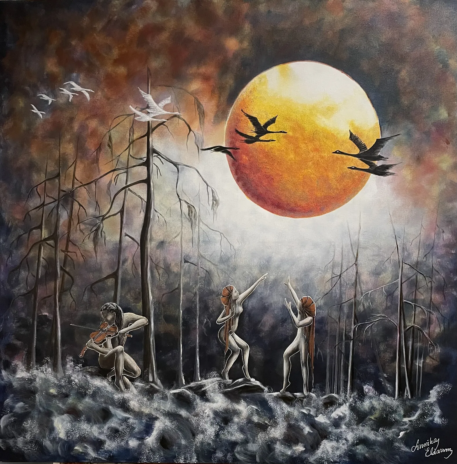 Akrylmålning Storforsen av Annika Eliasson