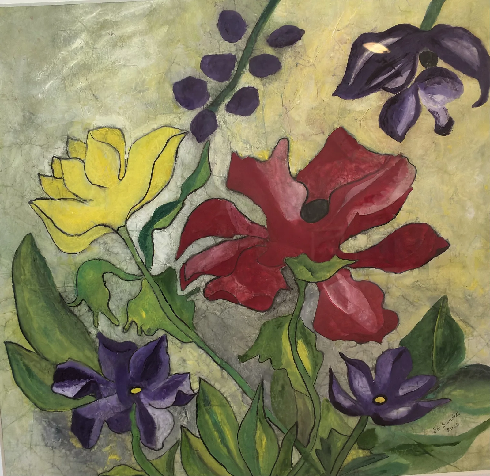 Fem Blomster, inglasad med ram av Siv Sundell