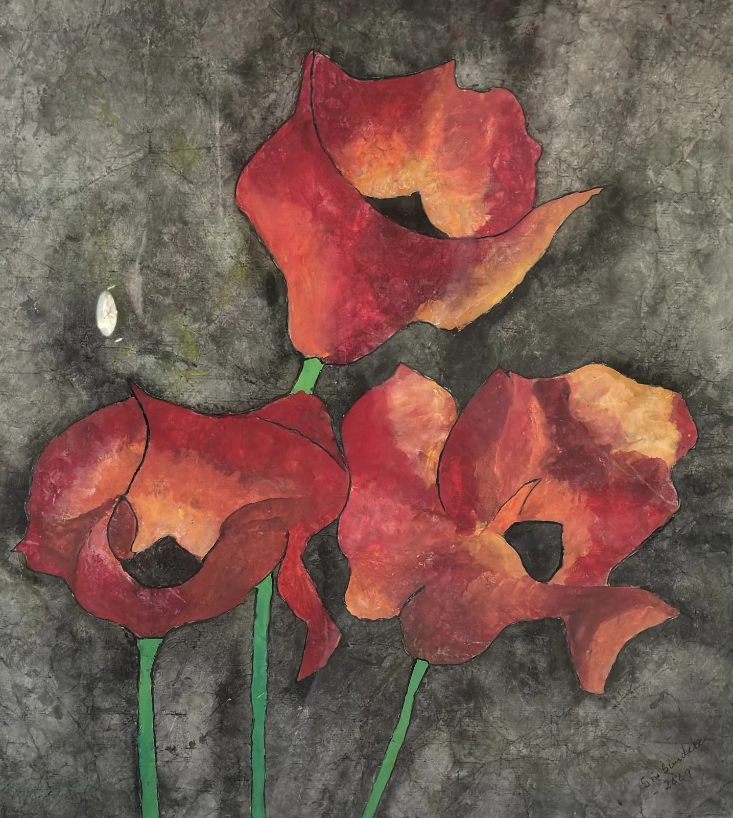 Tre Vallmo, inglasad med ram av Siv Sundell