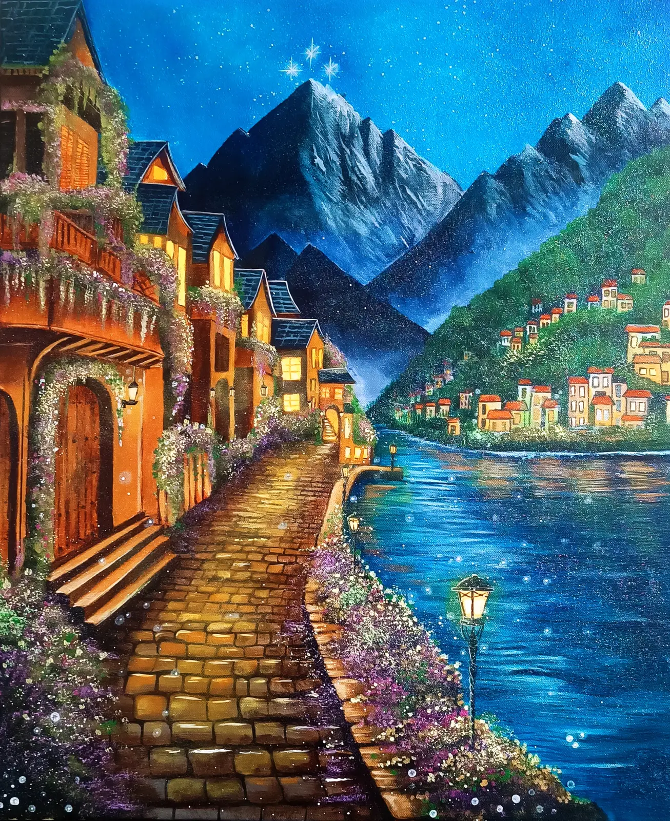 Akrylmålning Velaris City of Starlight av Kaoutar EL Karfi