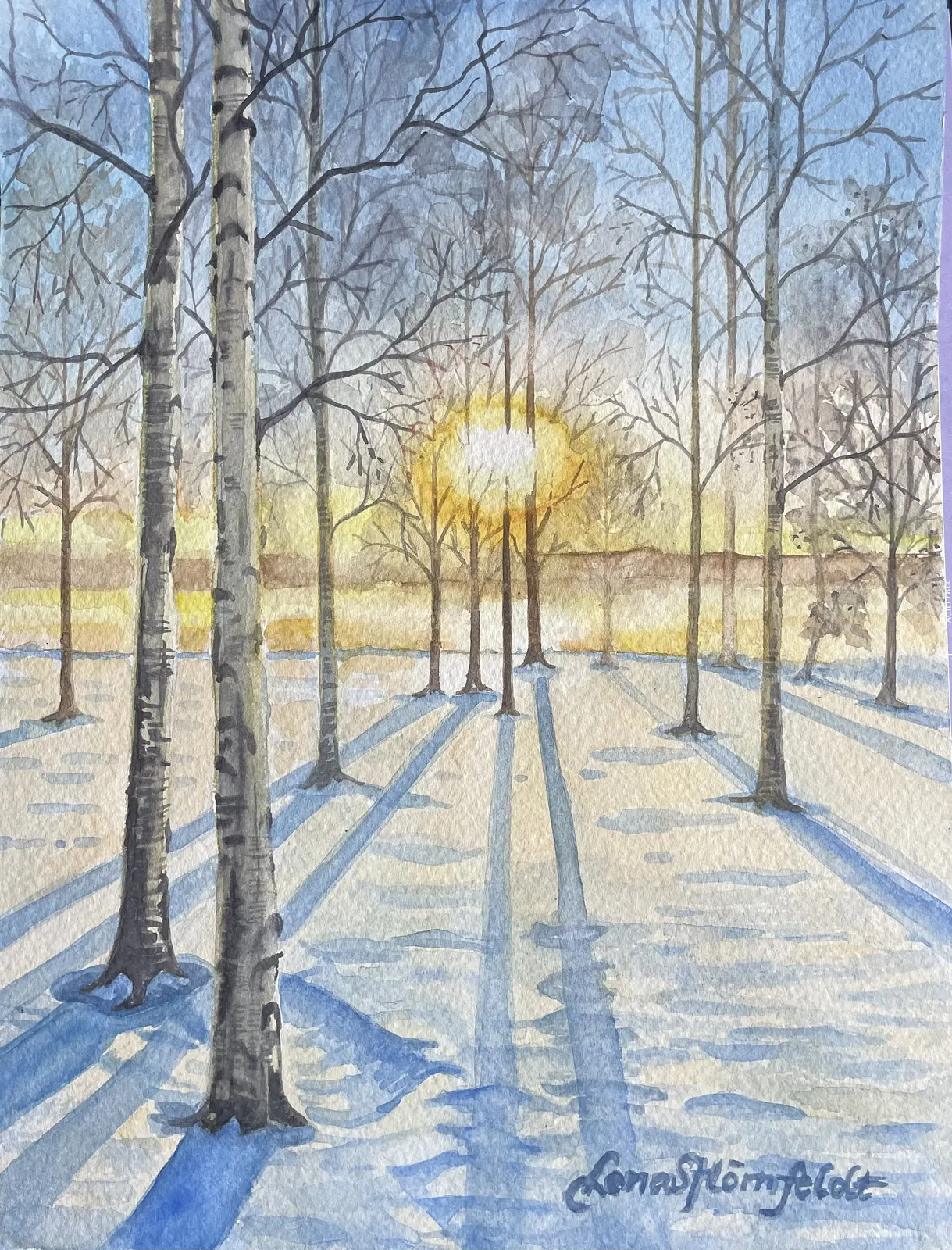 Akvarell Vinterljus av Lena Hörnfeldt