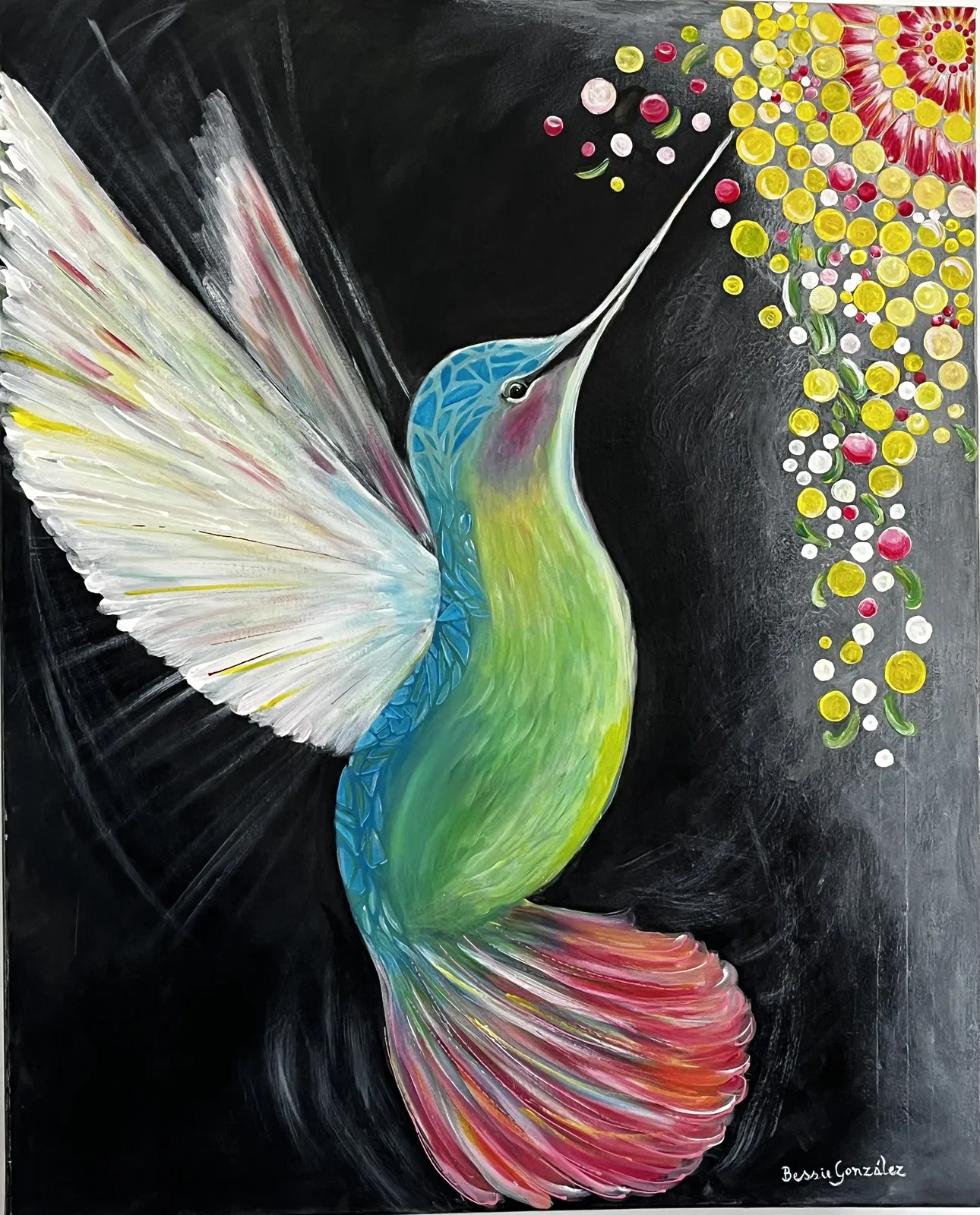 Akrylmålning Colibrí av Bessie Gonzalez
