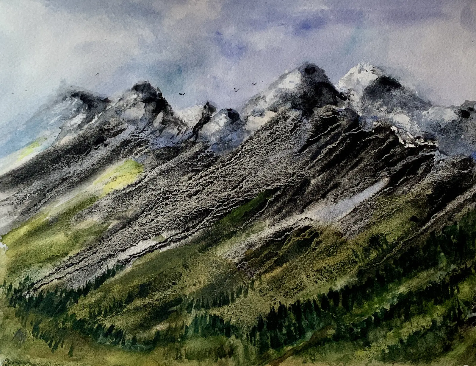Akvarell Berget av Annelie Wadin