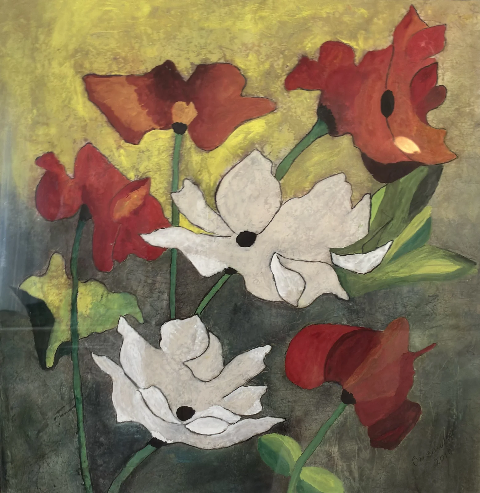 Sommarblommor, inglasad med ram av Siv Sundell