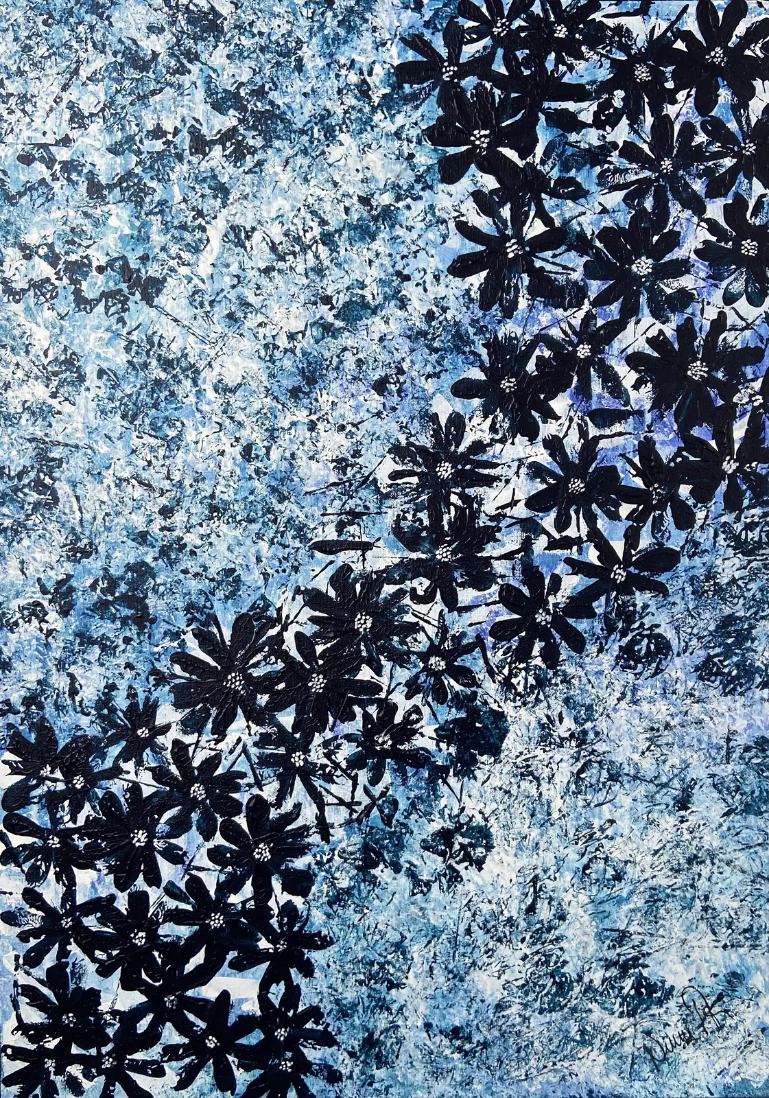 Akrylmålning Blå Blommor av Ninni Andersson