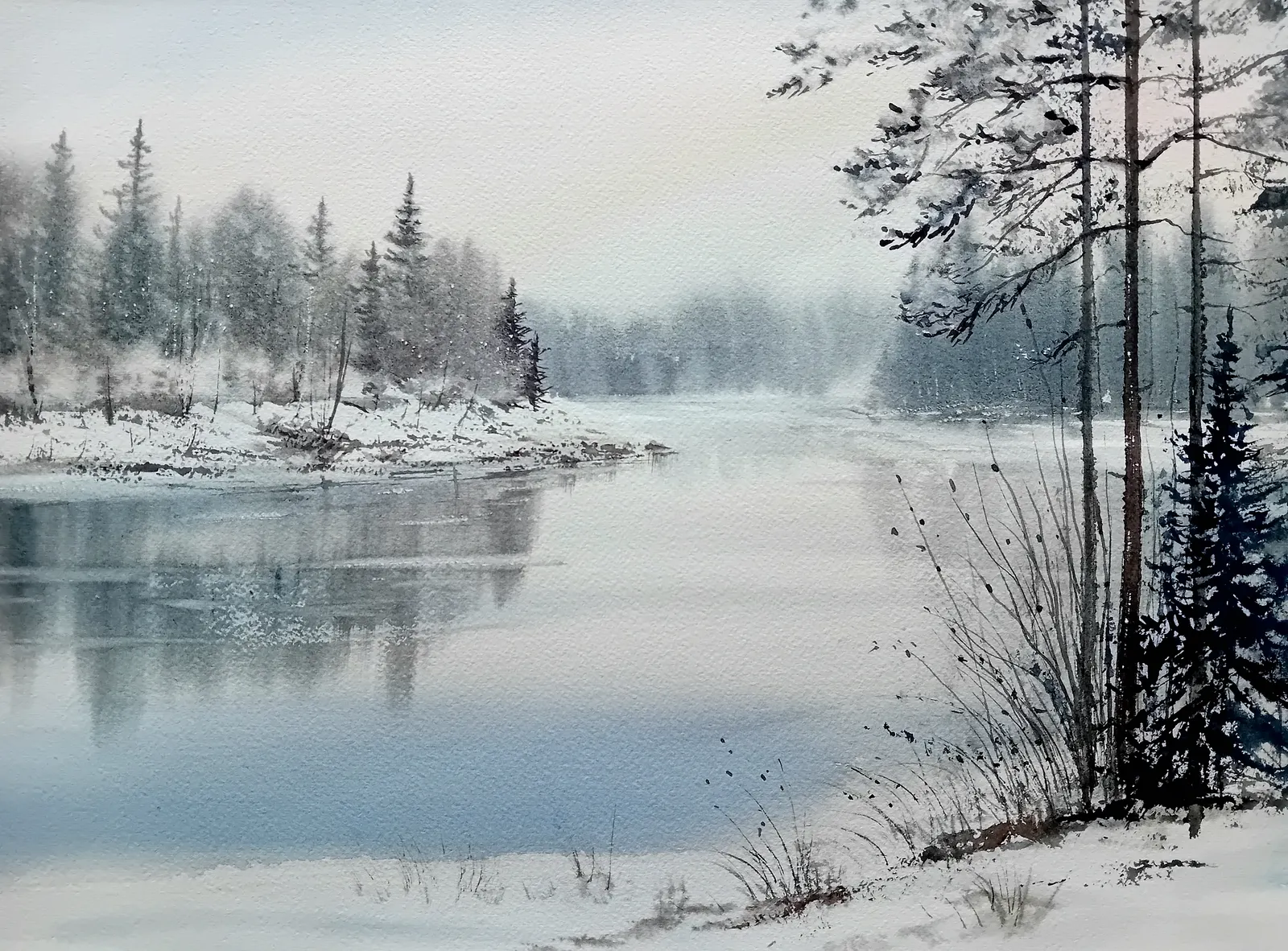 Akvarell Vintervy av Lotta Andersson