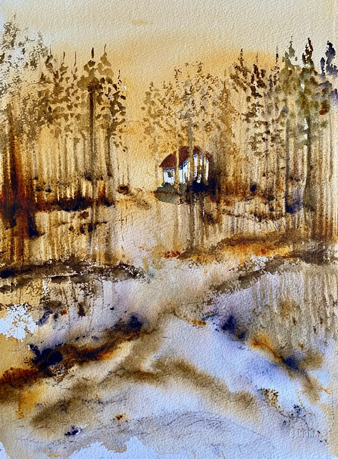 Akvarell Sommarstugan av Margareta Mattsson