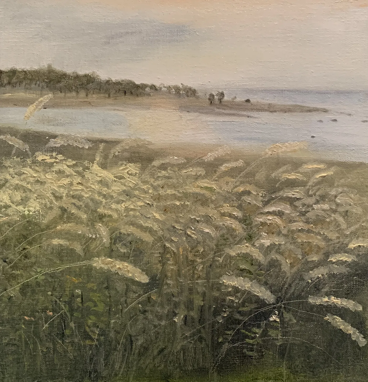 Oljemålning Grusslok på strand av Ruth Fomin Persson