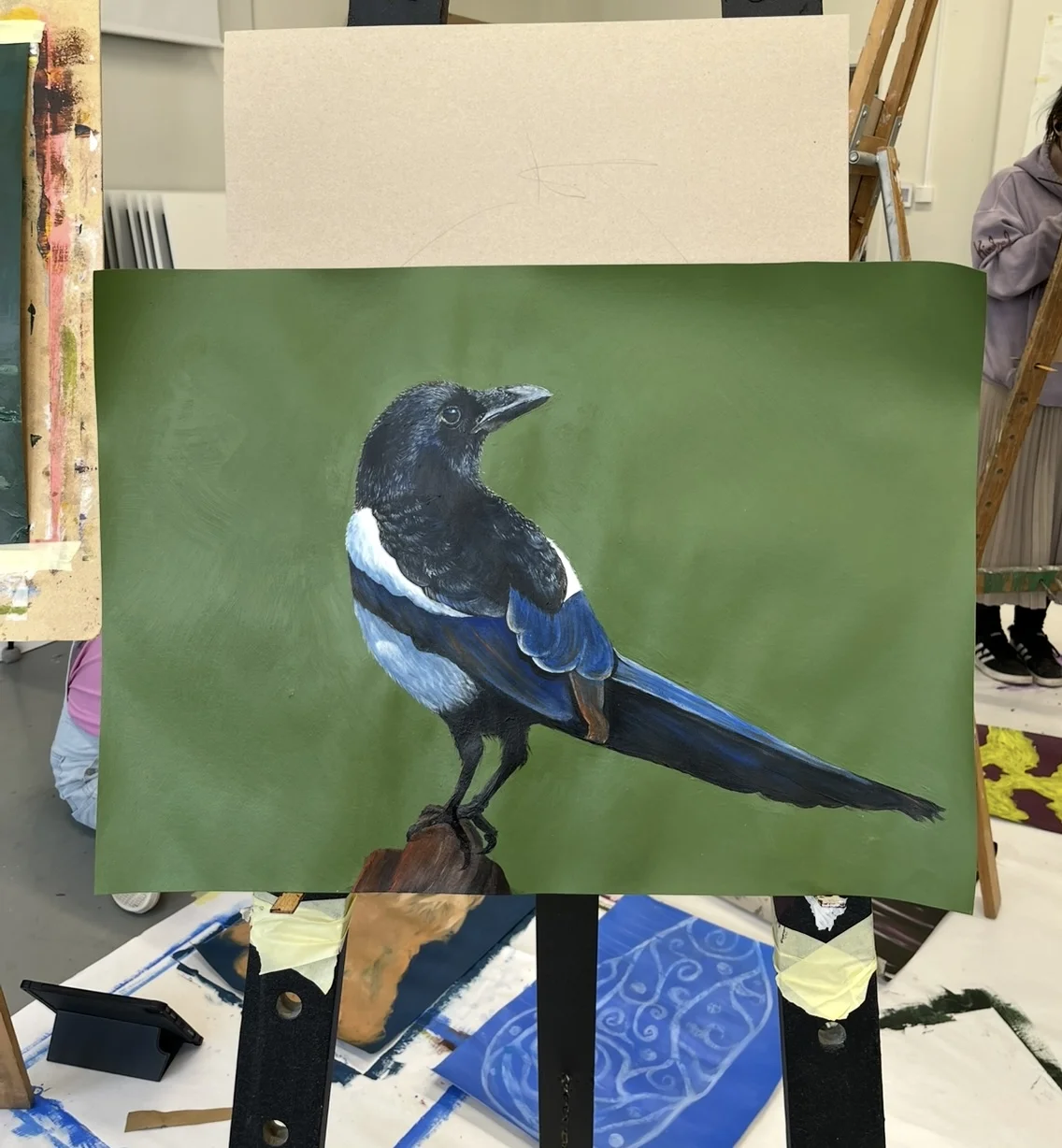 Akrylmålning Skata av Erika Björkas