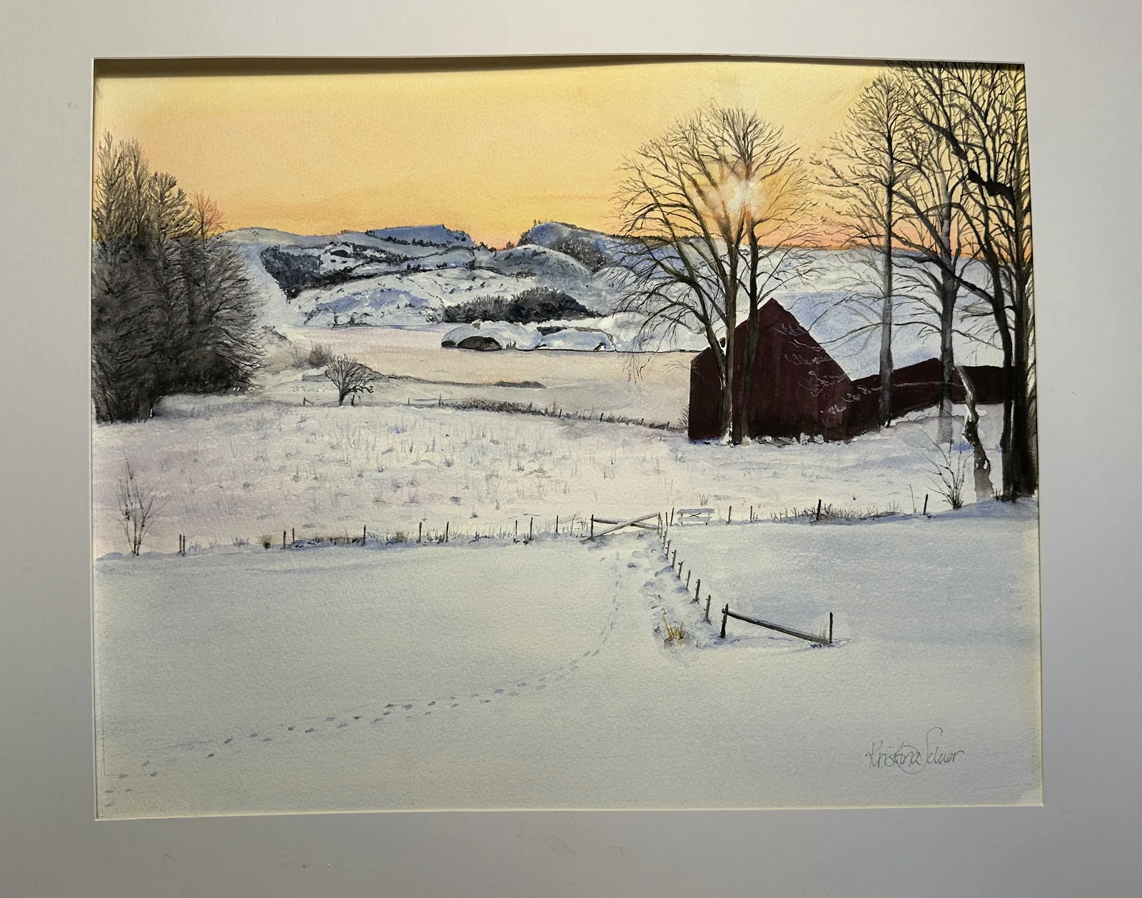 Akvarell Skimrande ljus över Valökilen av Kristina Silwer