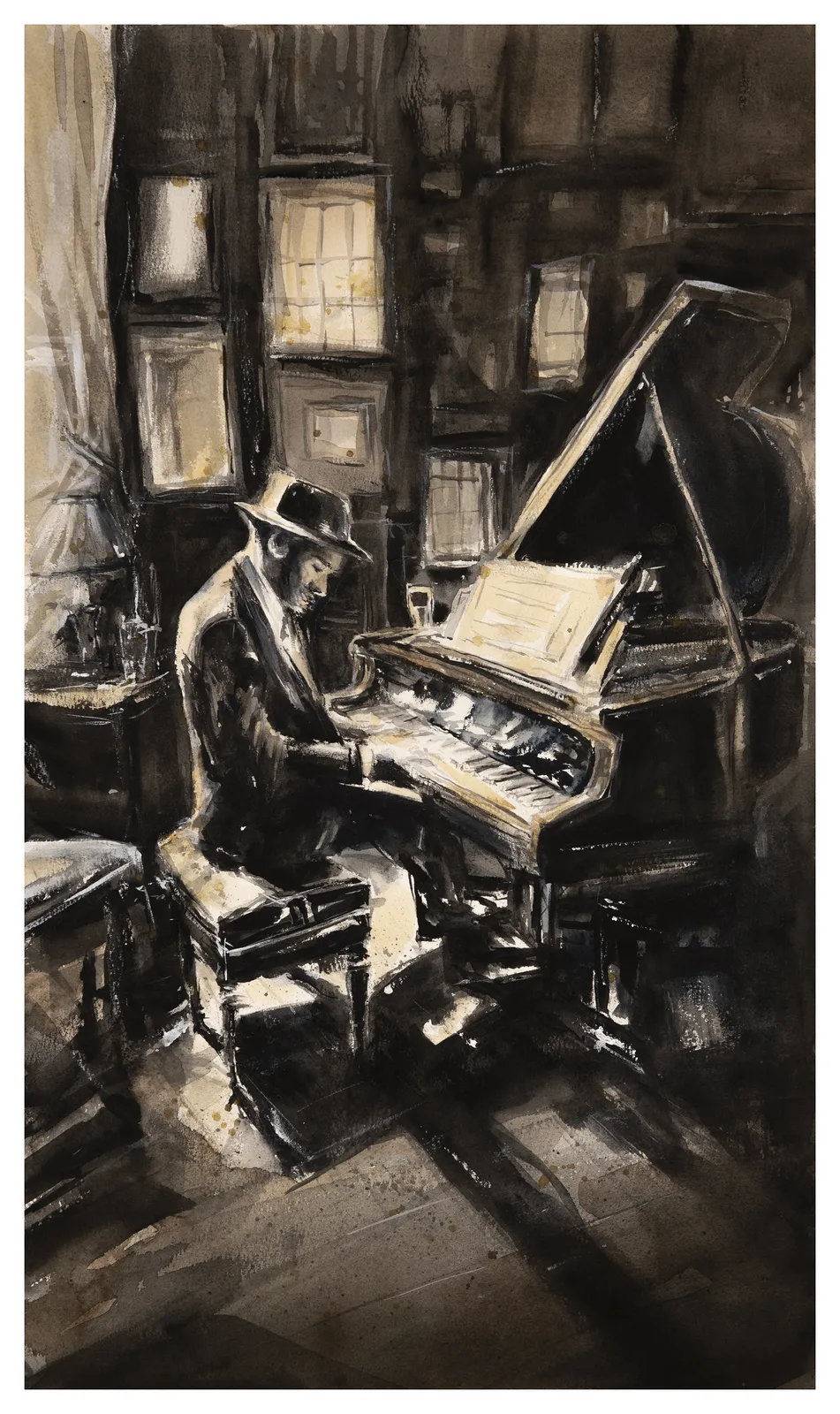 Akvarell Pianist av Mattias Norén