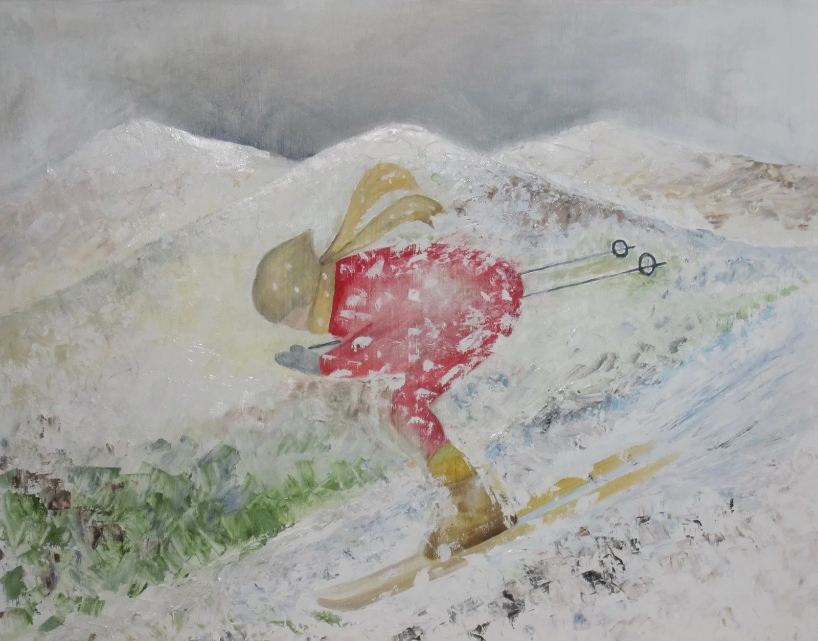 Oljemålning Slalomåkare av Bibbi Smide