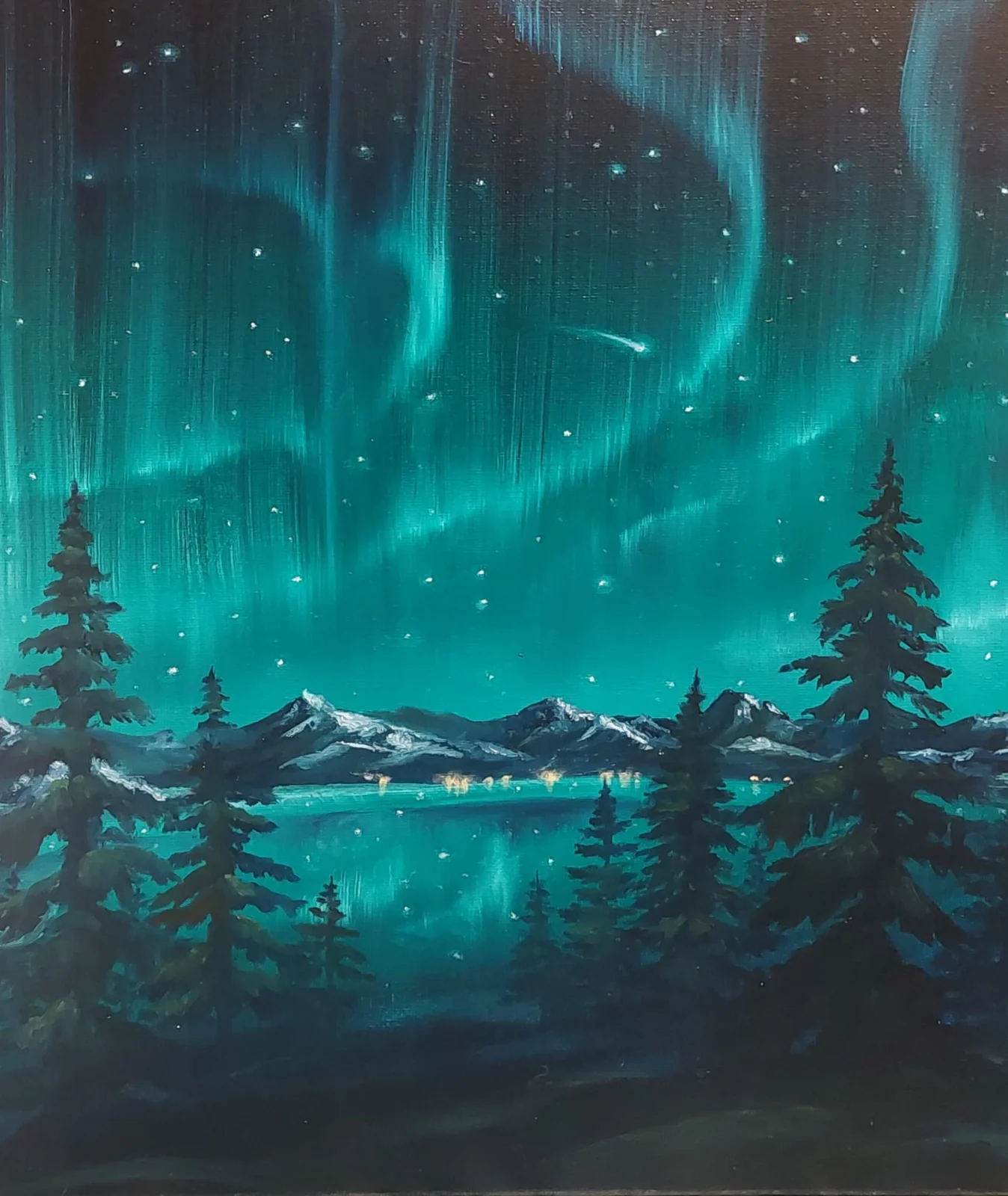 Oljemålning Lights in the night av Marika Soldati