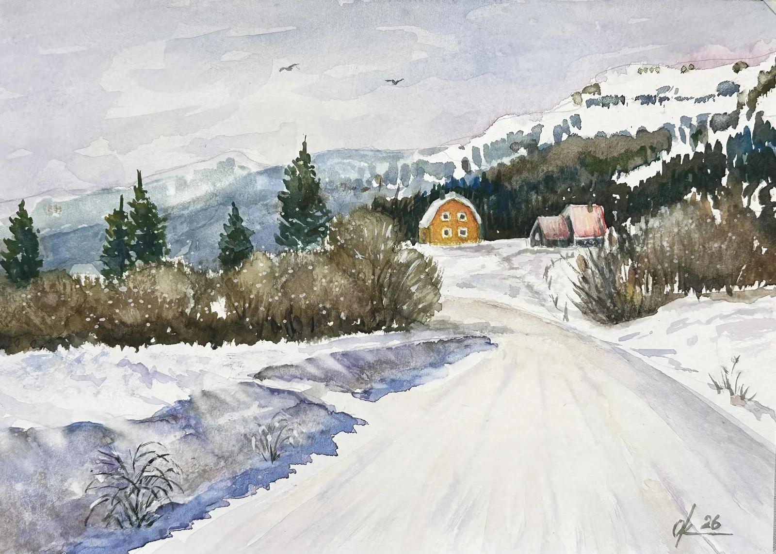 Akvarell Vägen hem av Olga Kharyakova