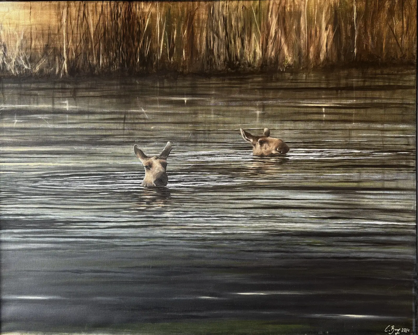 Oljemålning Älgdopp av Caroline Berg