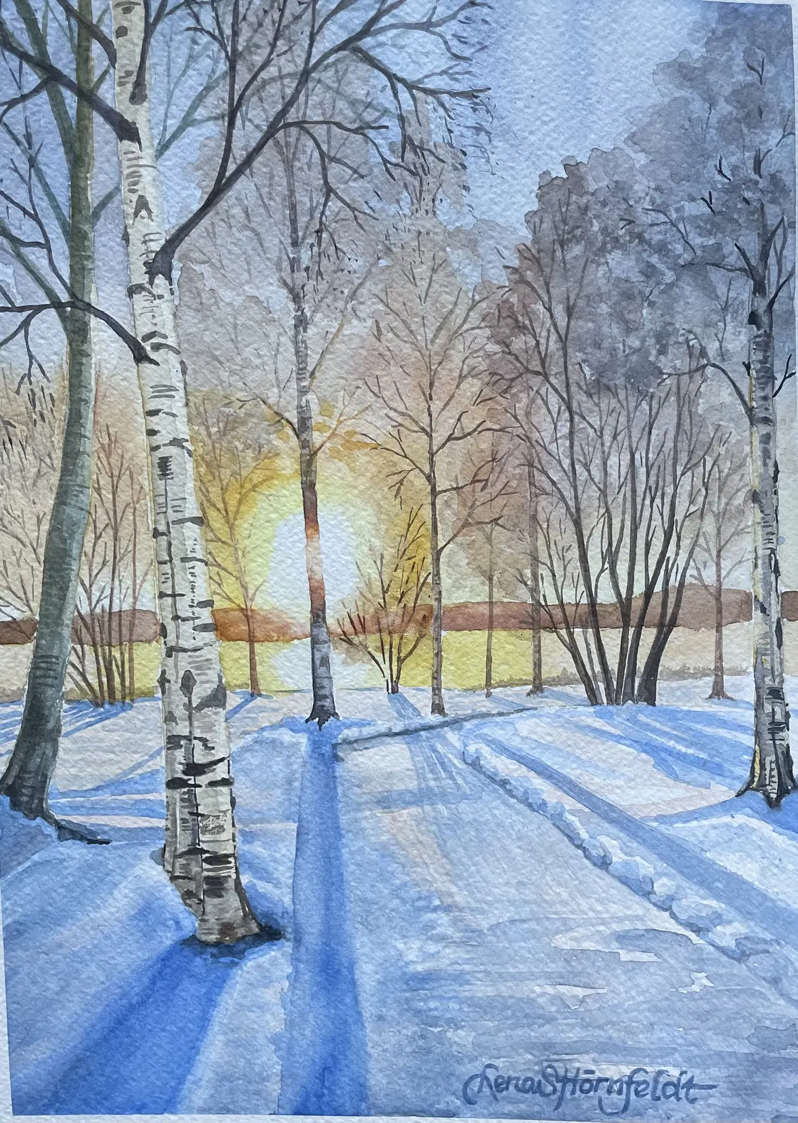 Akvarell Januari av Lena Hörnfeldt