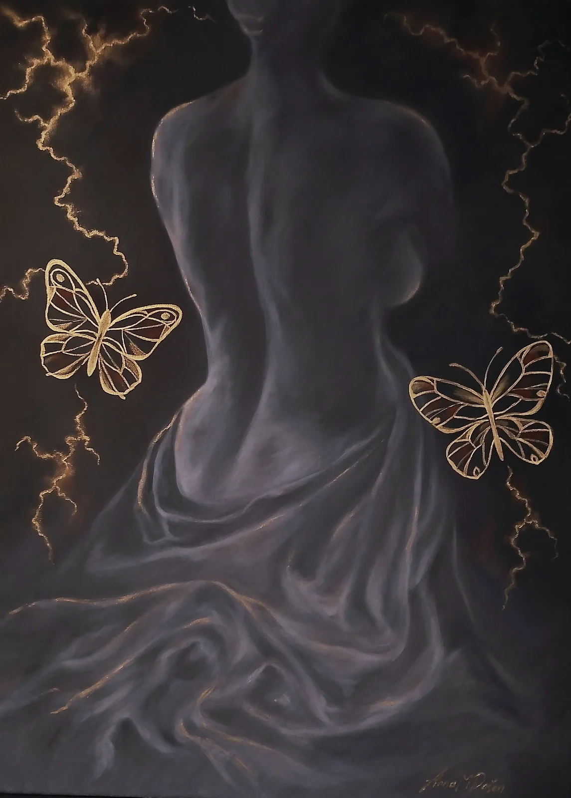 Oljemålning The touch of the butterflies av Anna Dosen