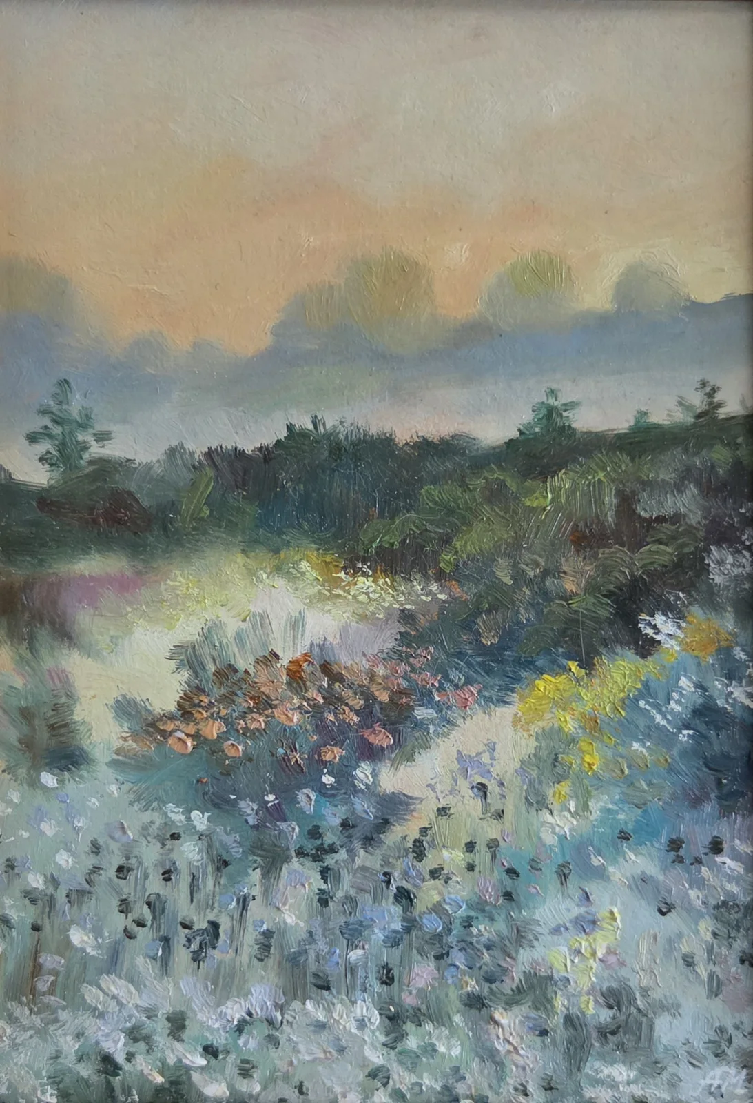 Oljemålning Morning fog av Anastasiia Mazeina