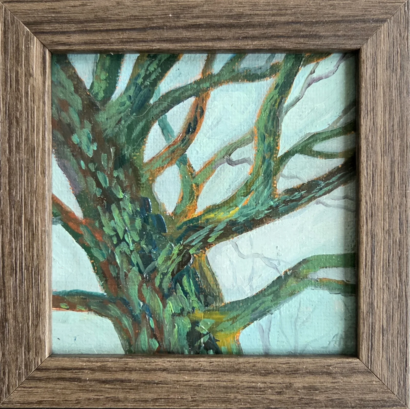 Oljemålning Green hands reach the sky av Anastasiia Mazeina