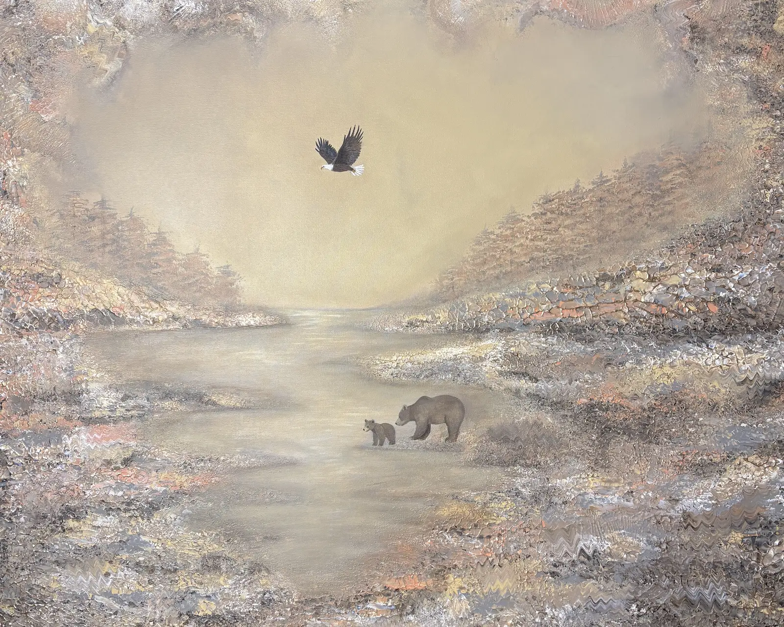 Akrylmålning Golden mist av Nicole Nilsson