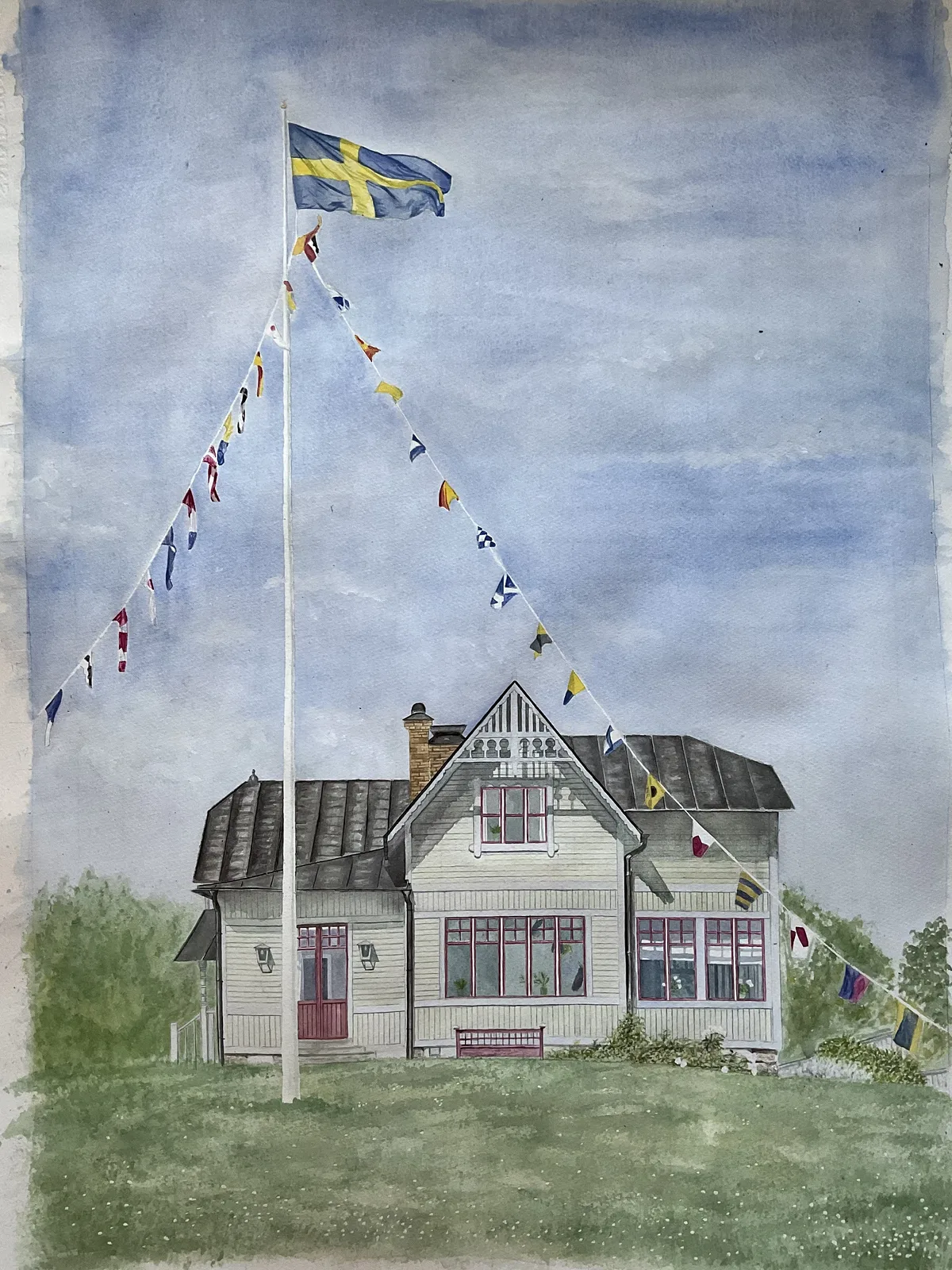 Akvarell Huset bakom NSS av Linnea Andersson