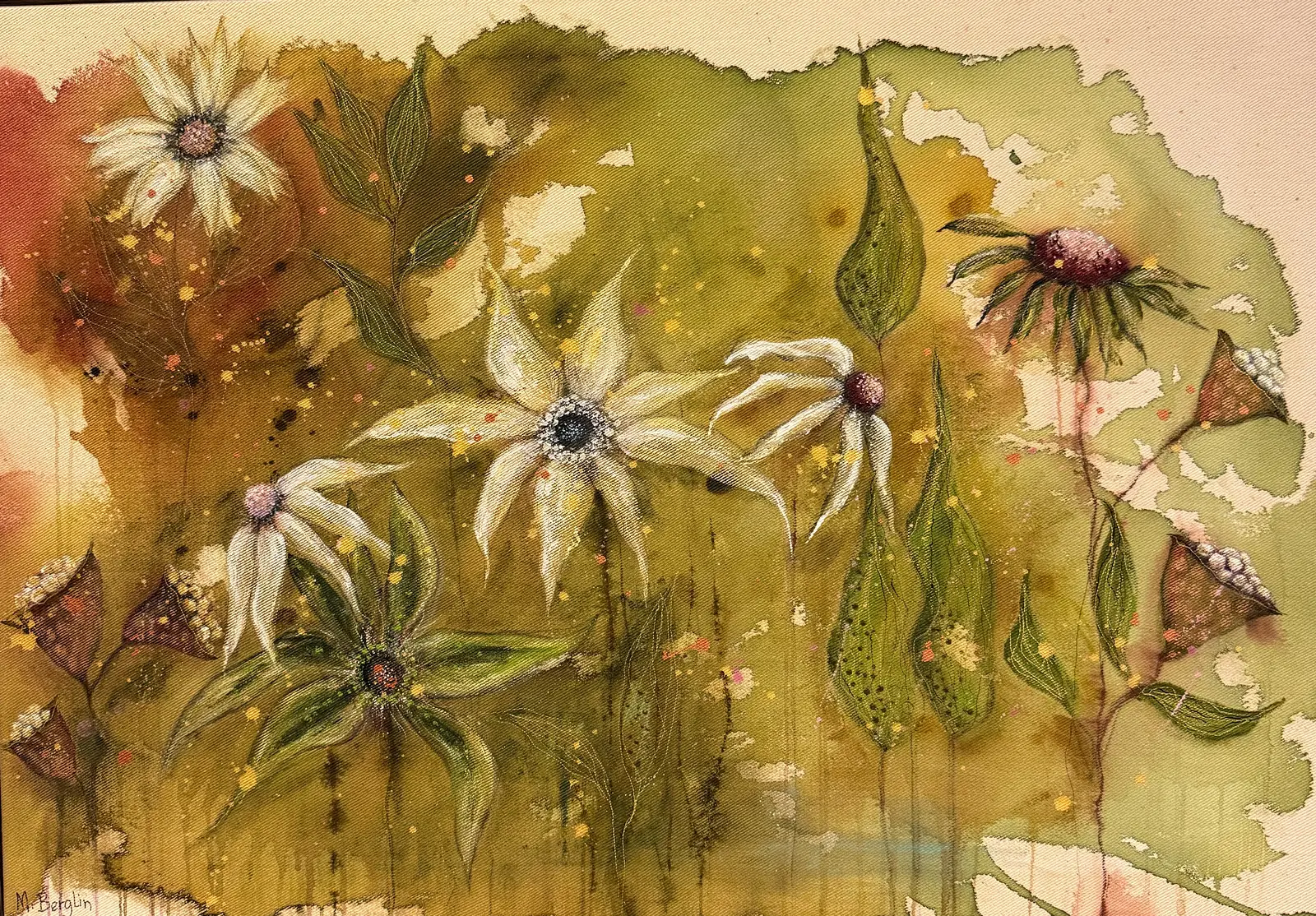 Akrylmålning Echinacea purpurea - Solhatt av Monica Berglin