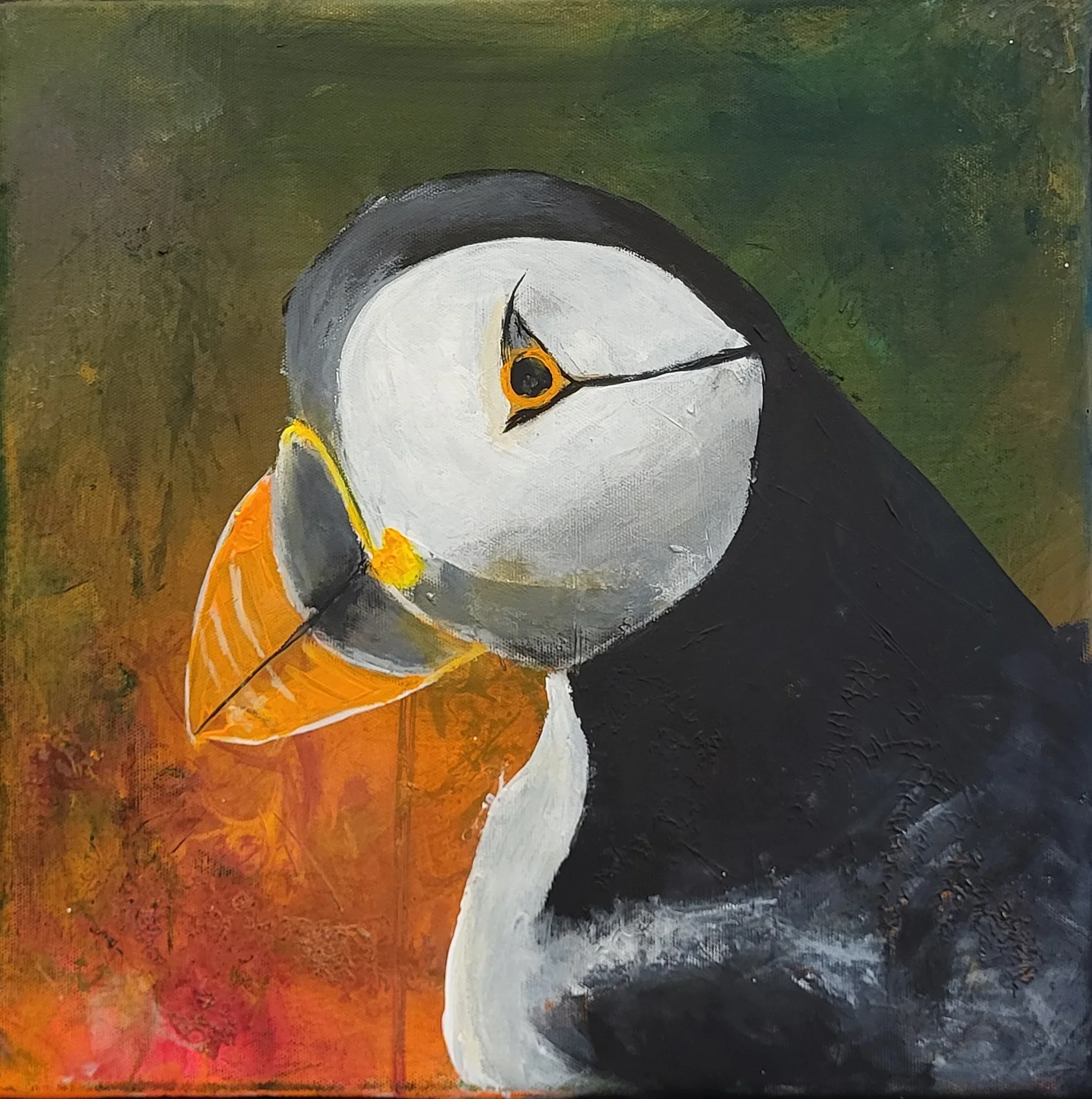 Akrylmålning Lunnefågeln av Lotta Lassbo