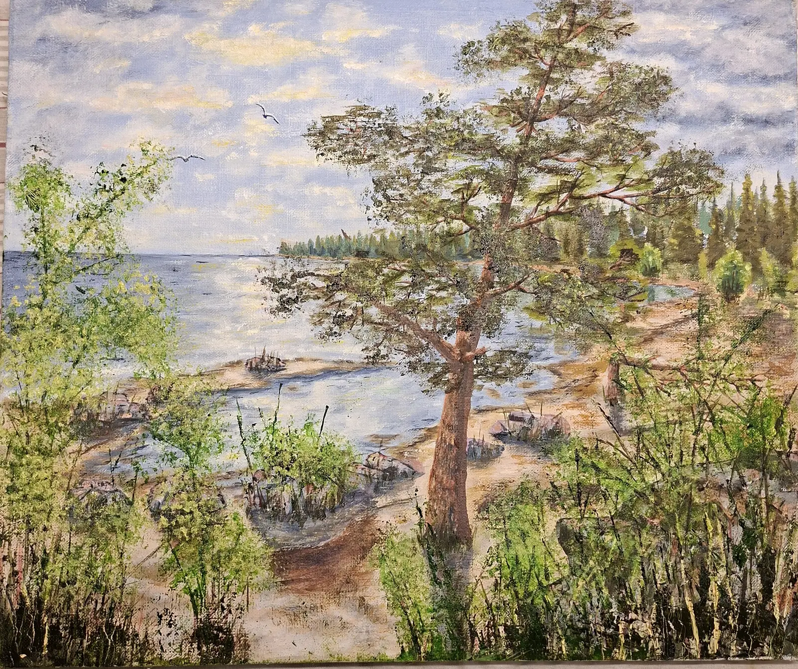 Oljemålning Strand vid havet av Gunnar Engström