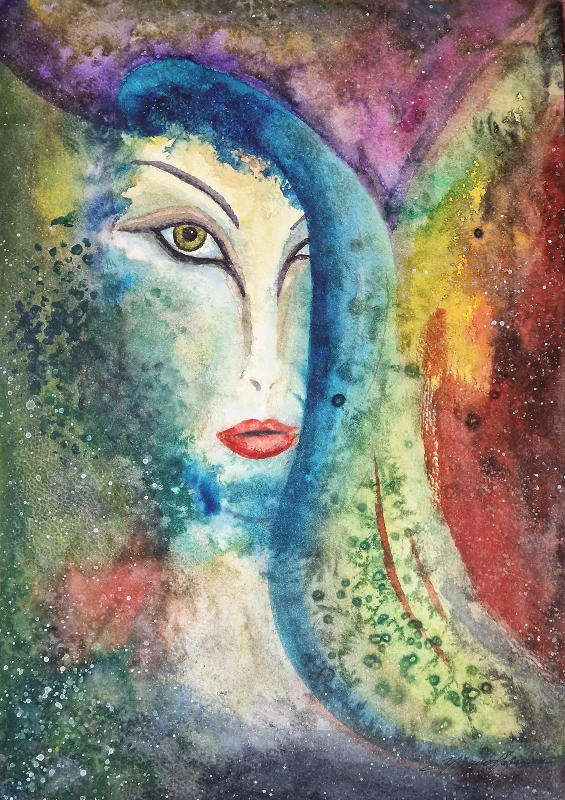 Akvarell Dark lady av Yvonne Halvarsson