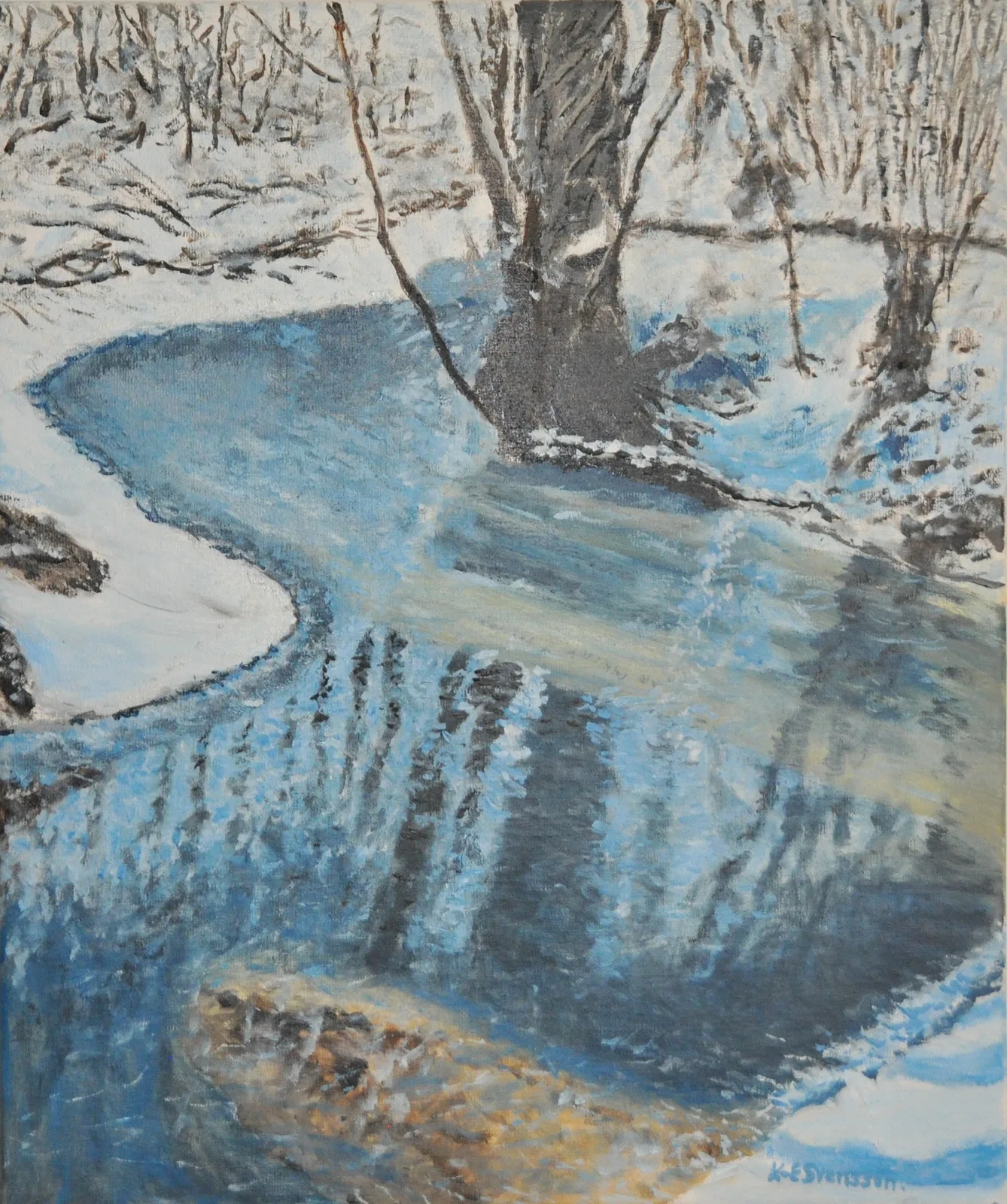 Oljemålning Vinter i Öjabäcken av Karl-Erik Svensson